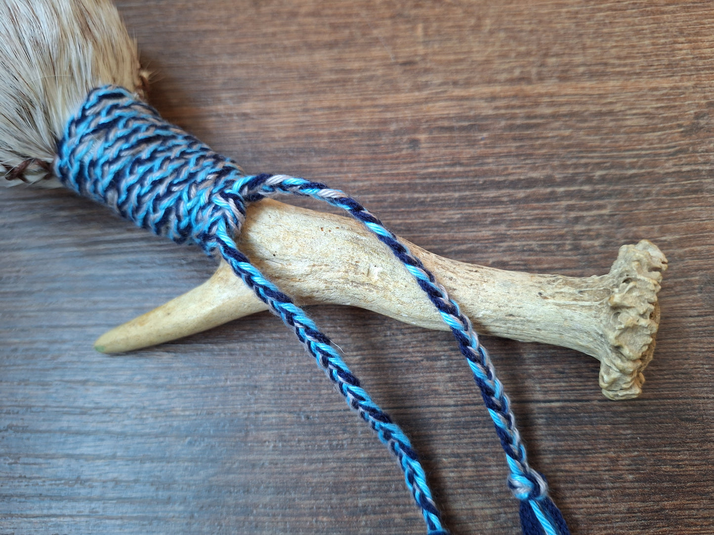 Horse hide and roe deer antler rattle