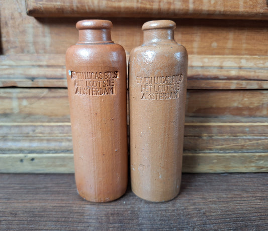 Vintage dutch earthenwaren jenever bottles, set of 2