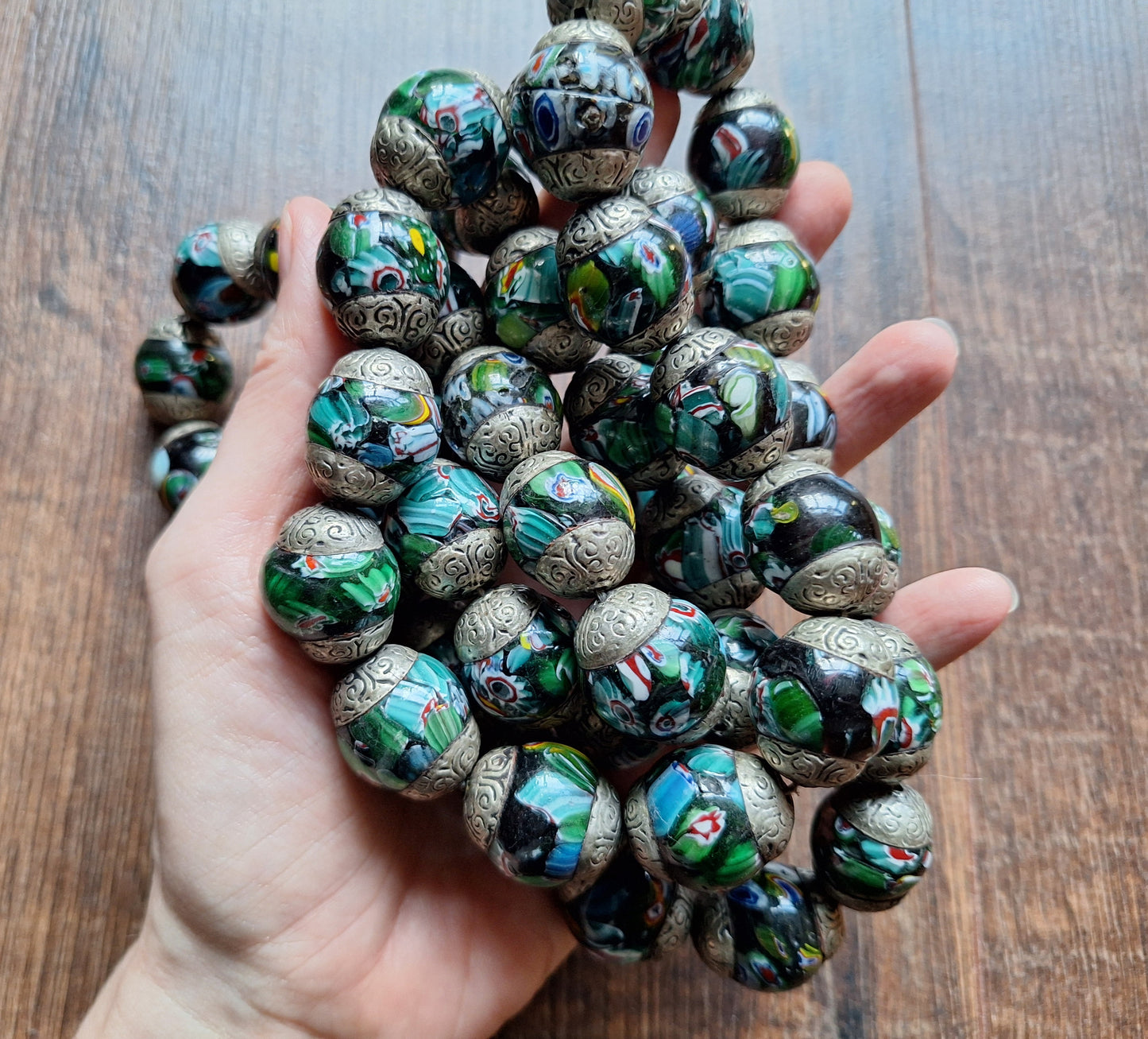 Vintage glass millefiori bead strand
