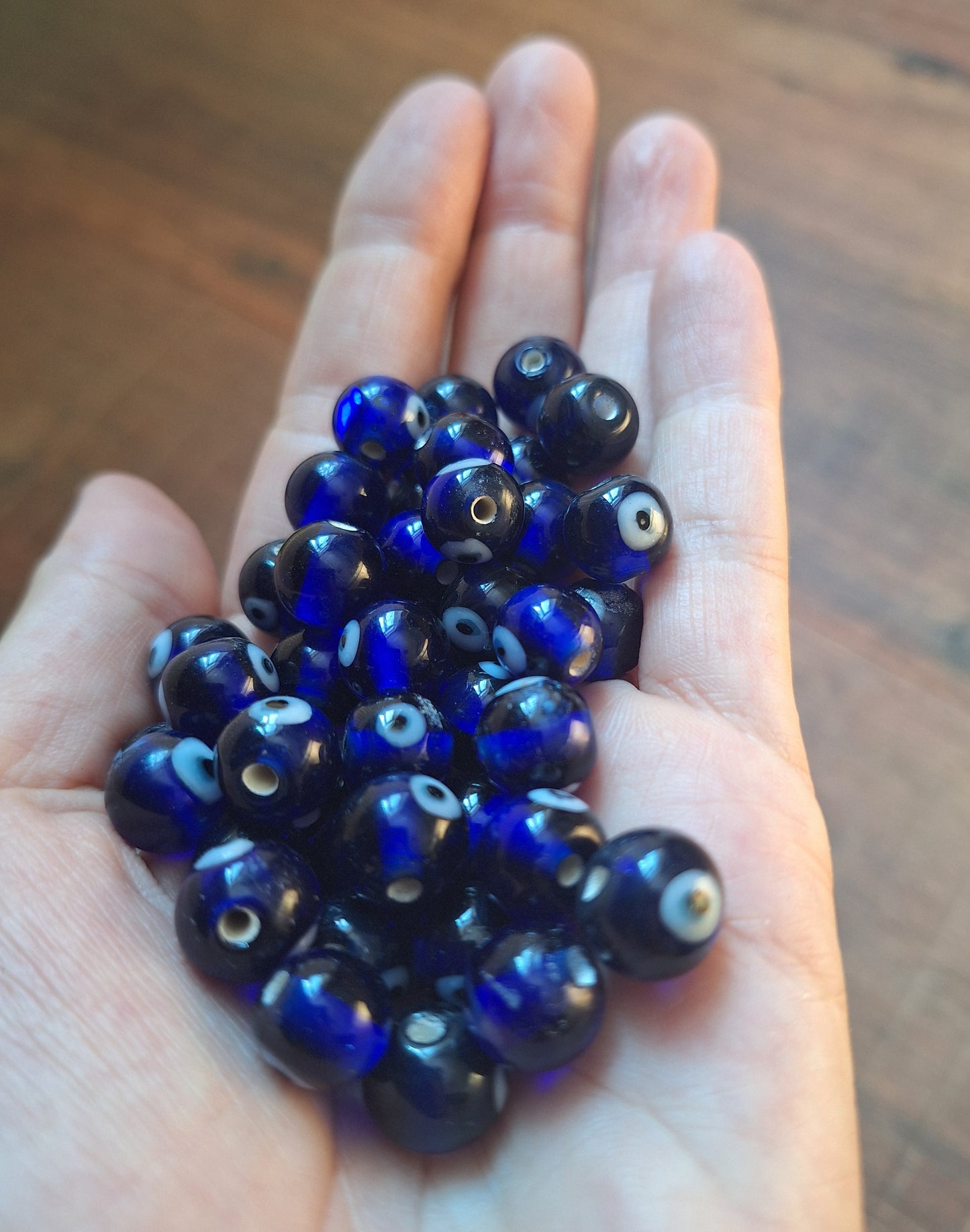 Glass beads Eye, dark blue, set of 10