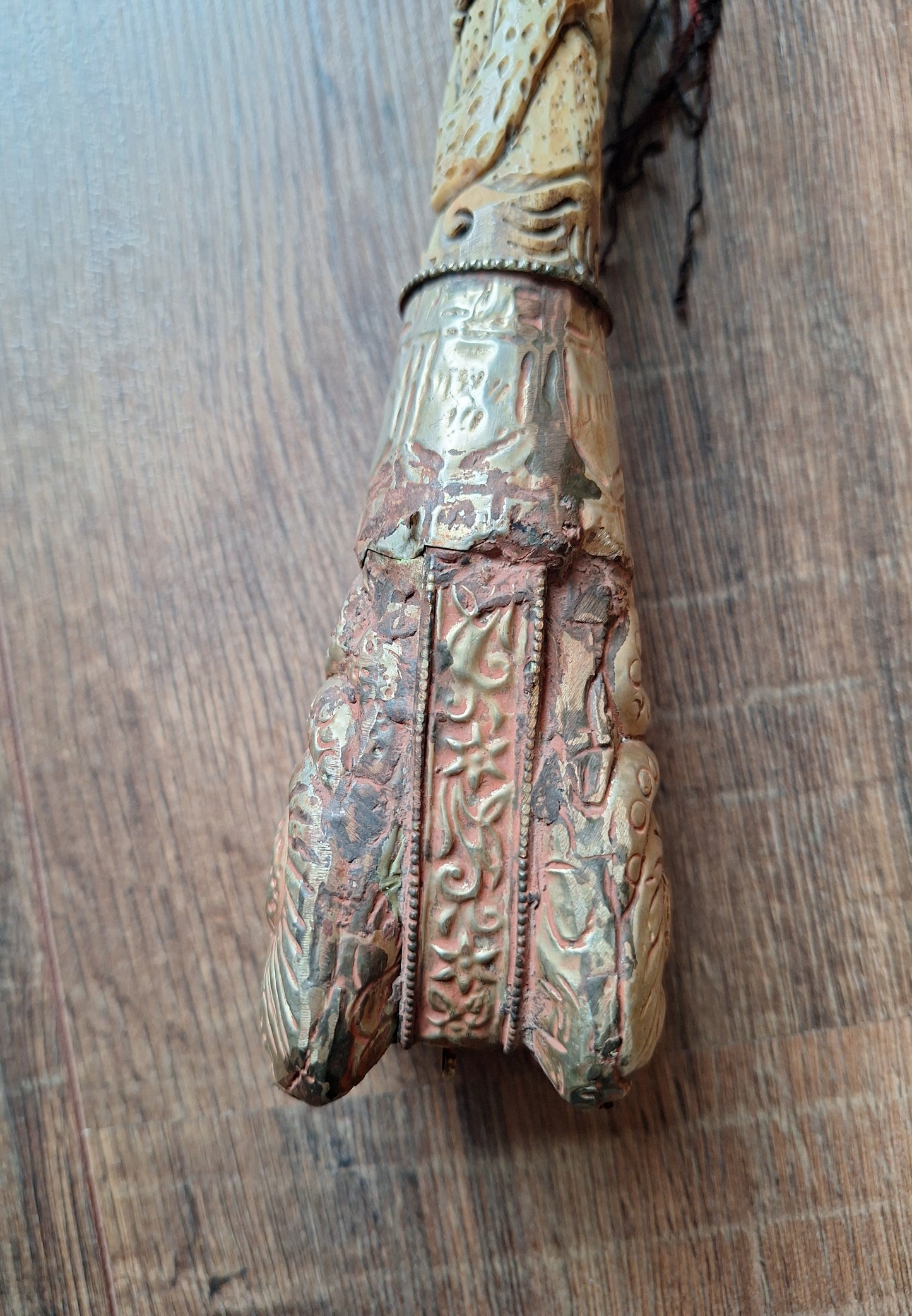 Vintage Tibetan Buddhist carved yak bone kangling