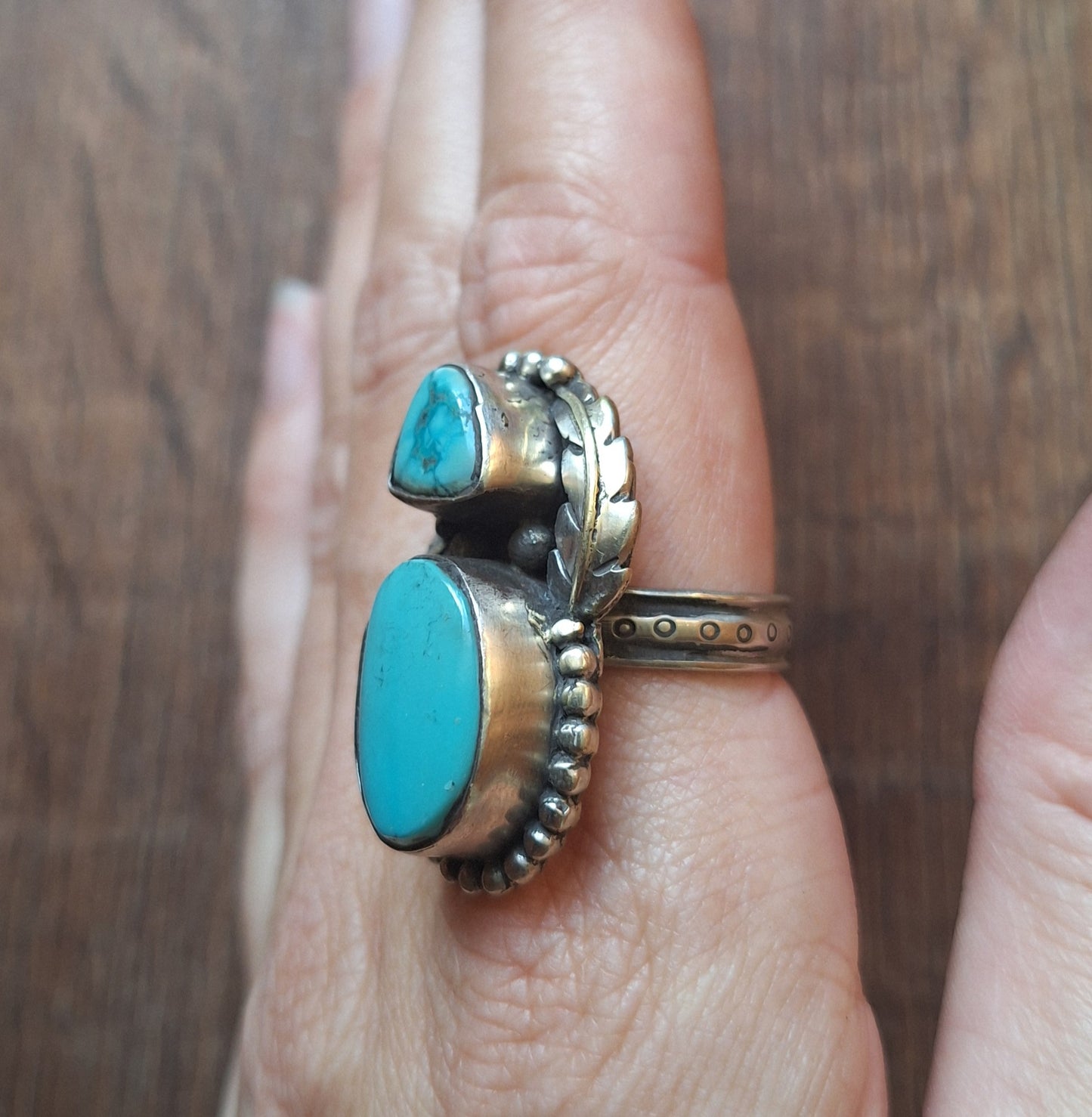 Vintage turquoise and Tibetan silver ring