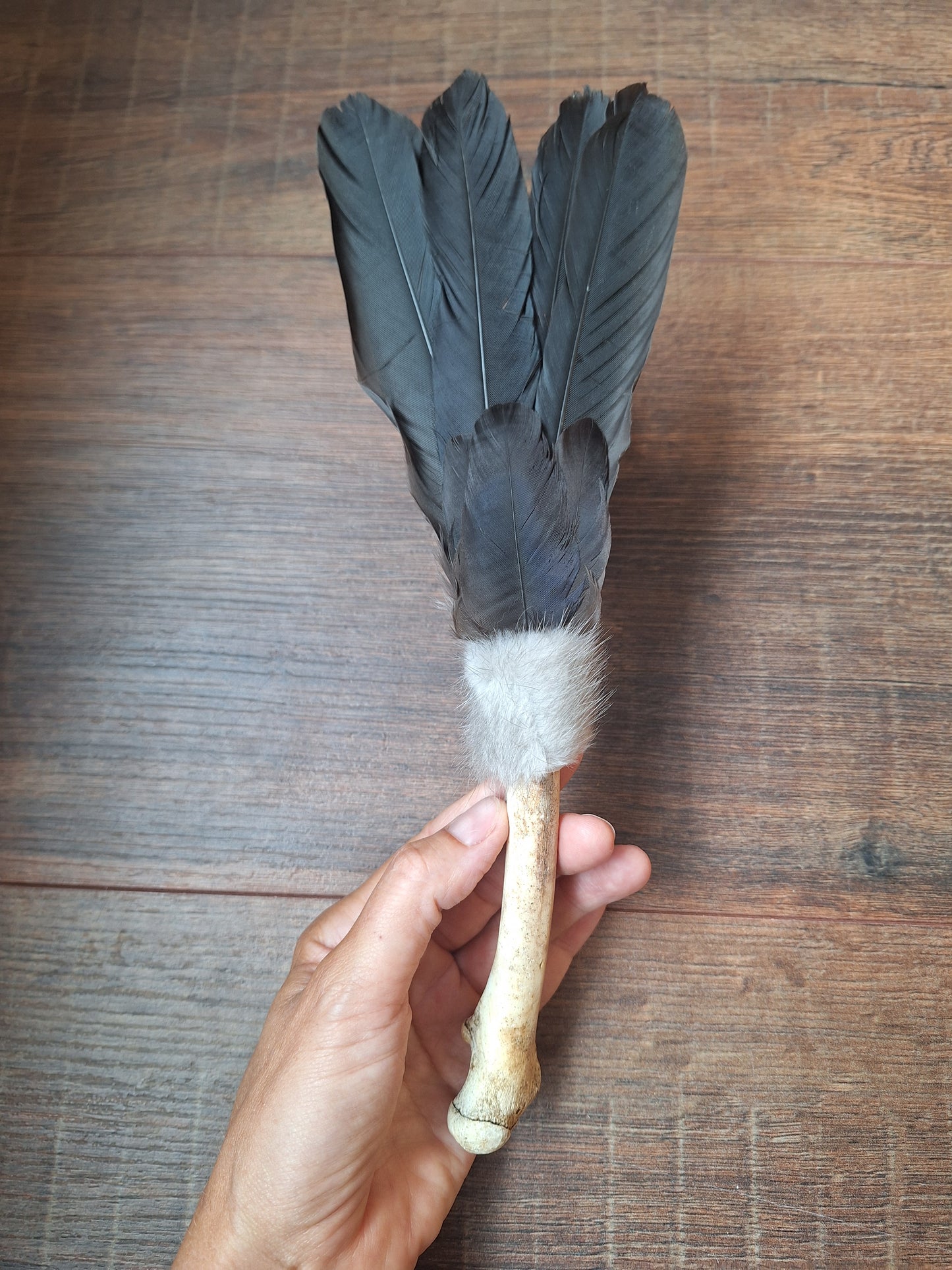 Bone feather fan Crow