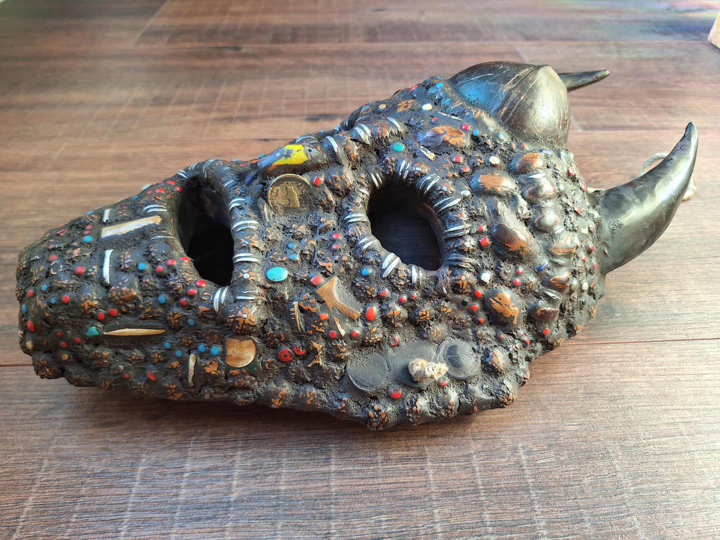 Vintage Nepalese wrathful spirit mask with seeds, shells and horns #2