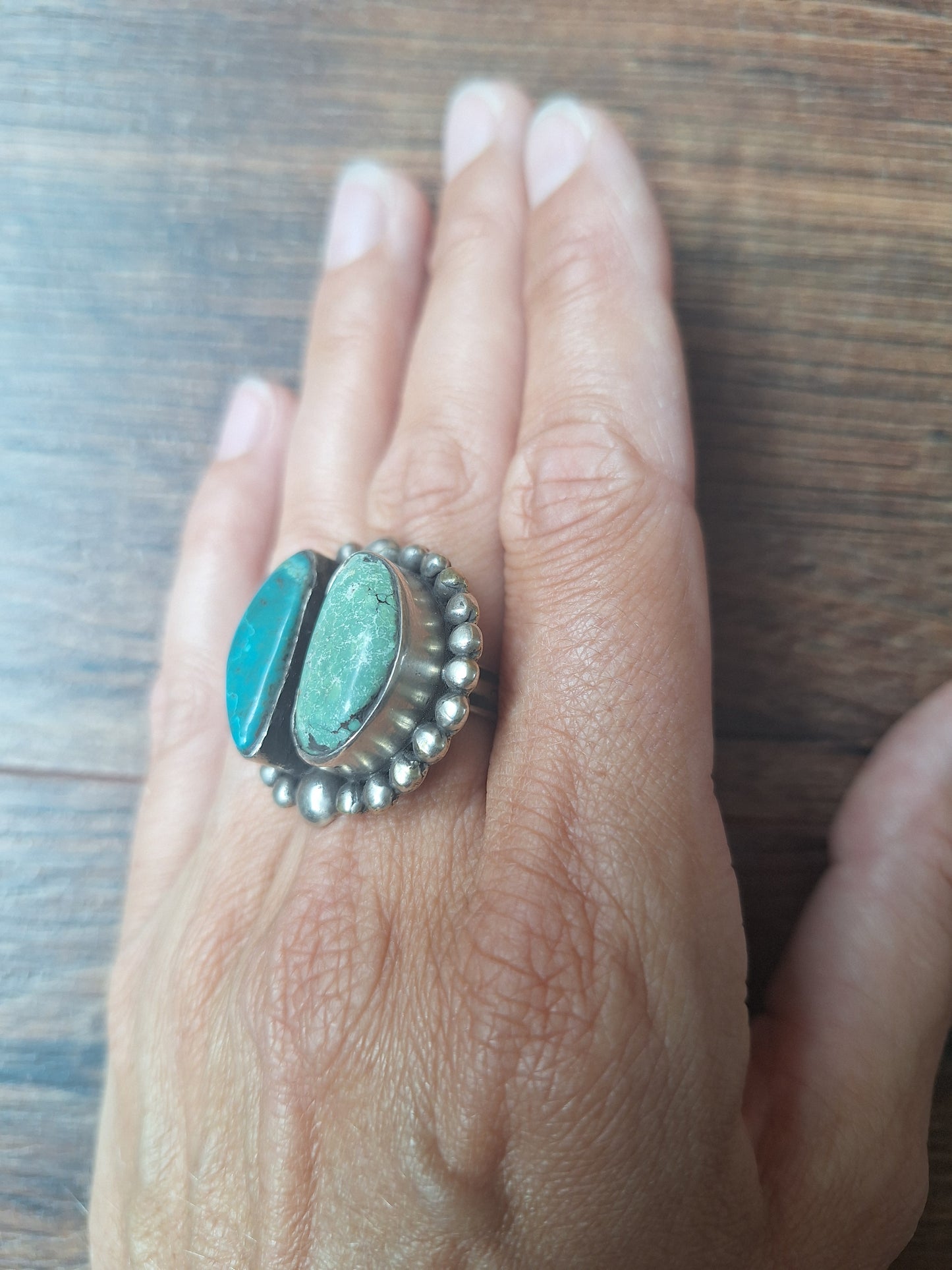 Vintage turquoise and Tibetan silver ring