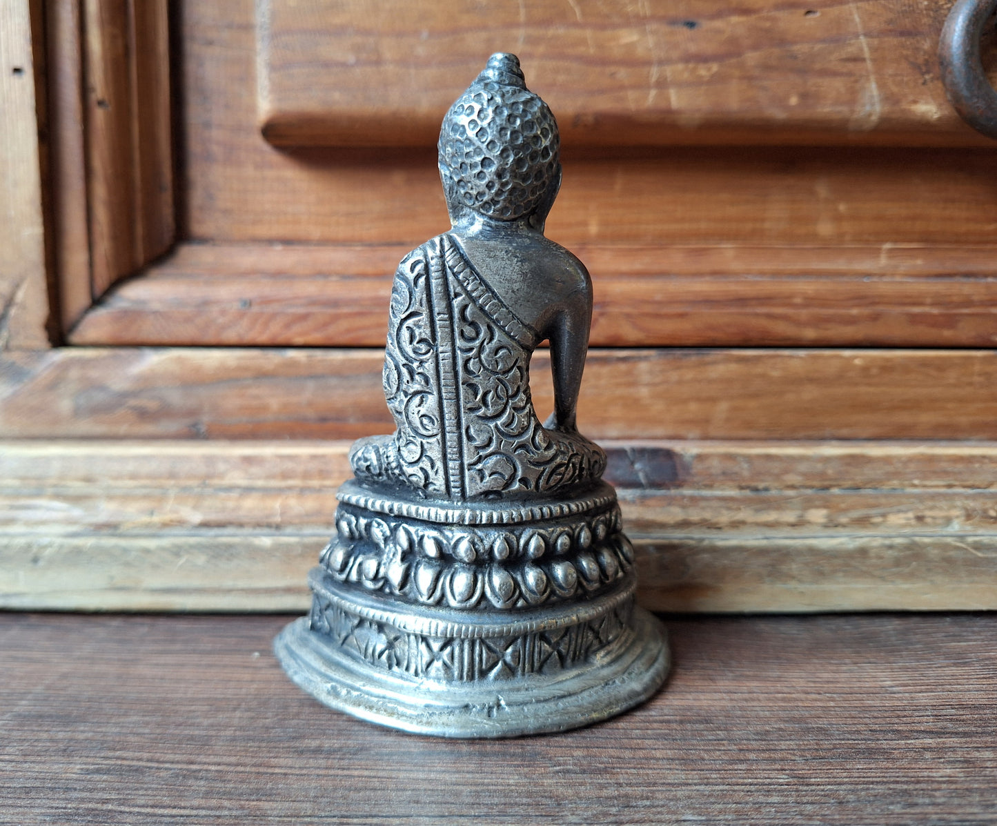 Antique Himalayan silver bronze Shakyamuni Buddha statue