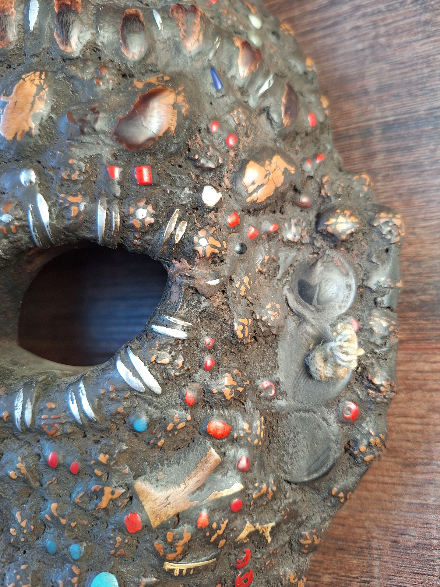 Vintage Nepalese wrathful spirit mask with seeds, shells and horns #2