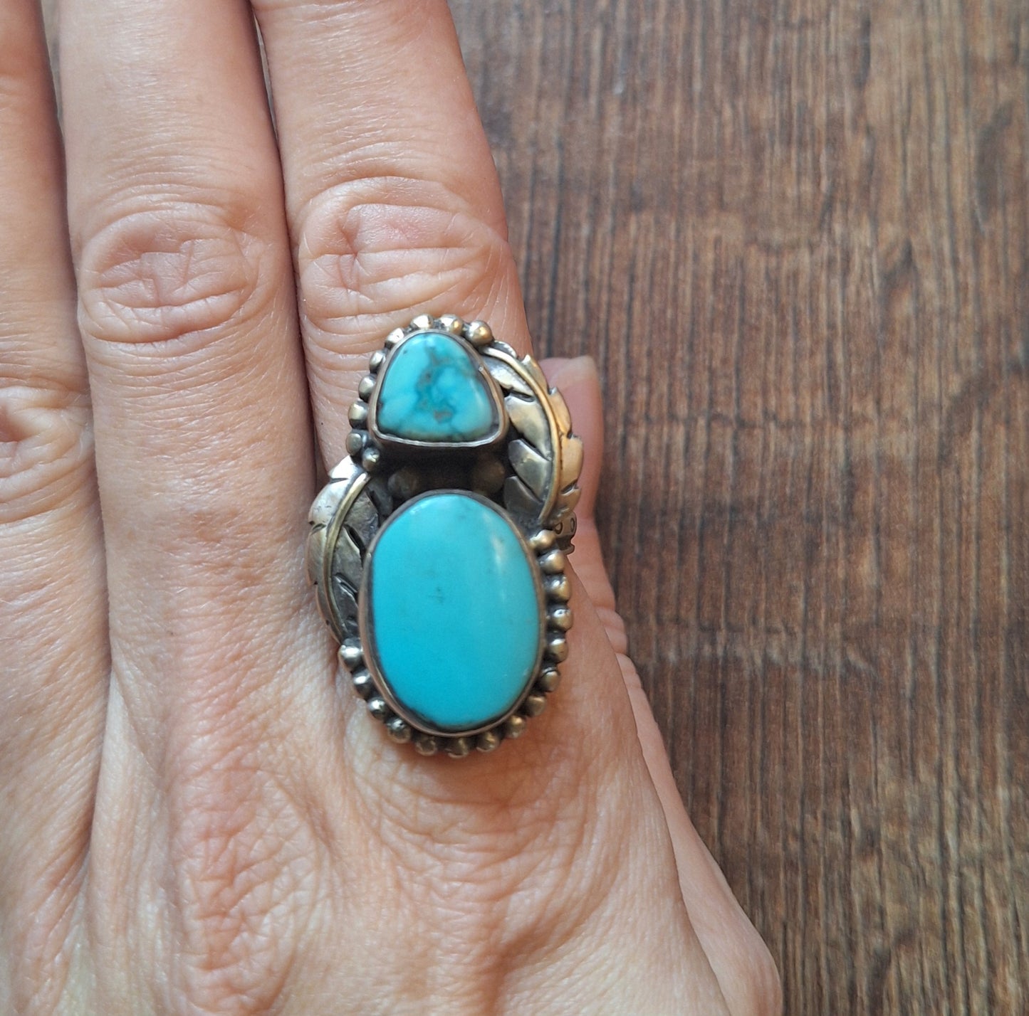 Vintage turquoise and Tibetan silver ring