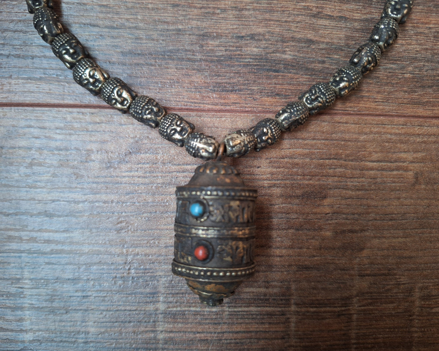 Vintage buddha head necklace with mantra locket, crafting project