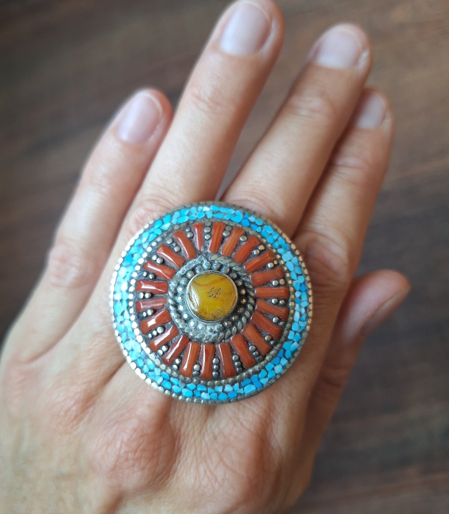 Tibetan silver and gemstone ring