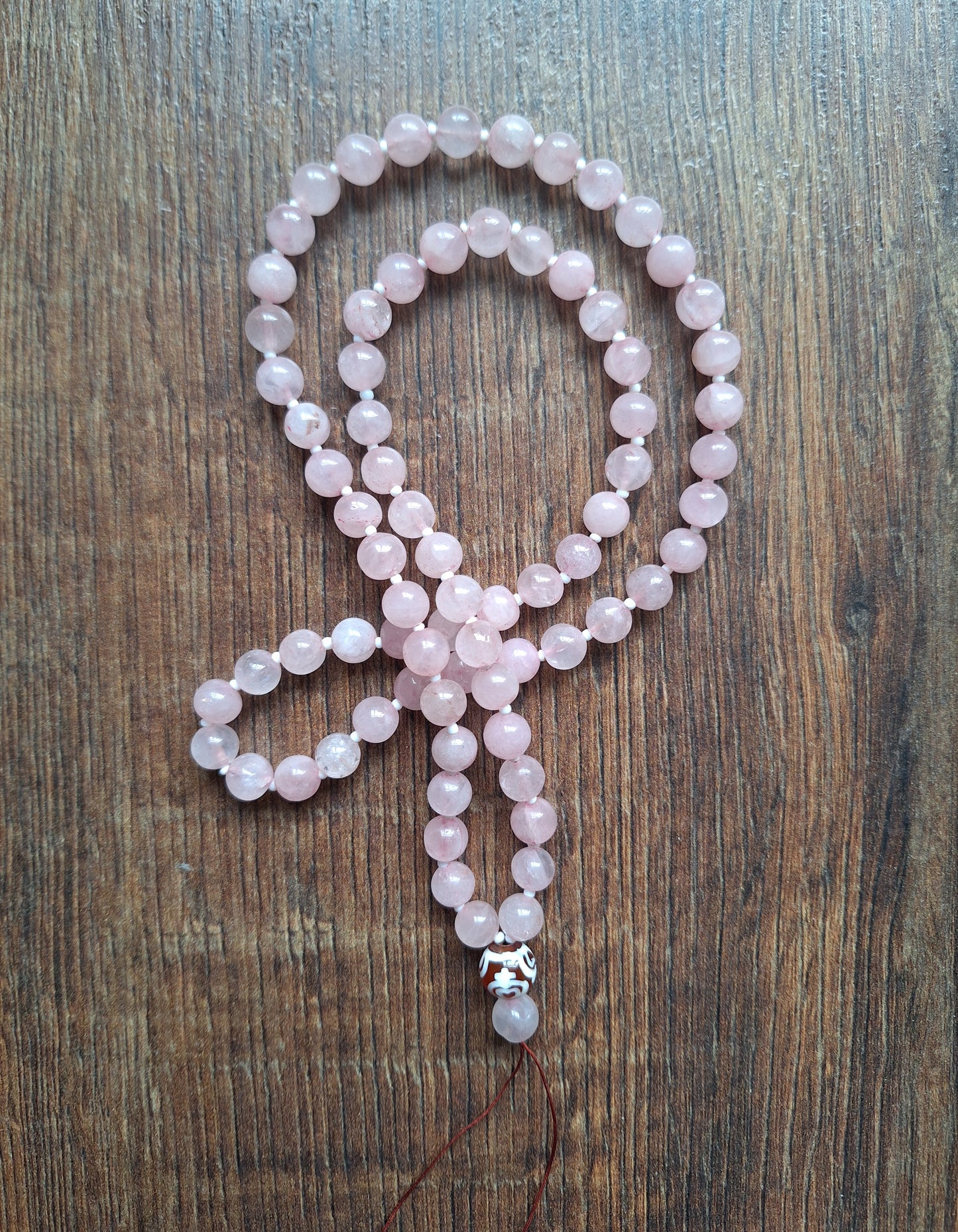 Amulet cord Rose Quartz and Nectar Vessel dzi bead