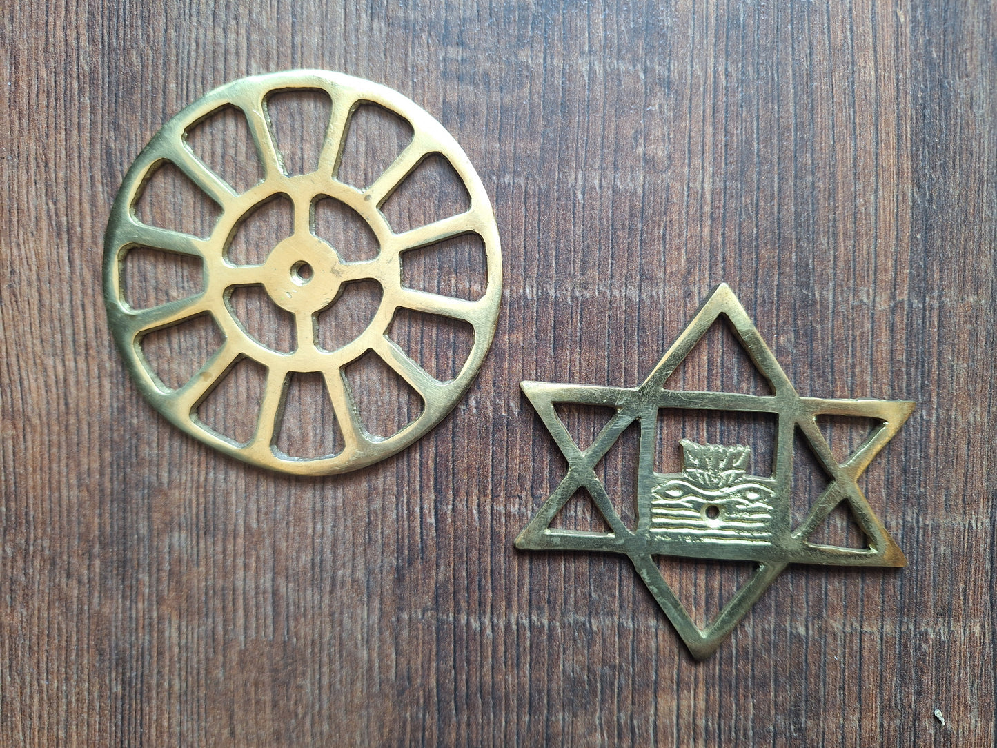 Vintage brass pendant set The Mother and Sri Aurobindo