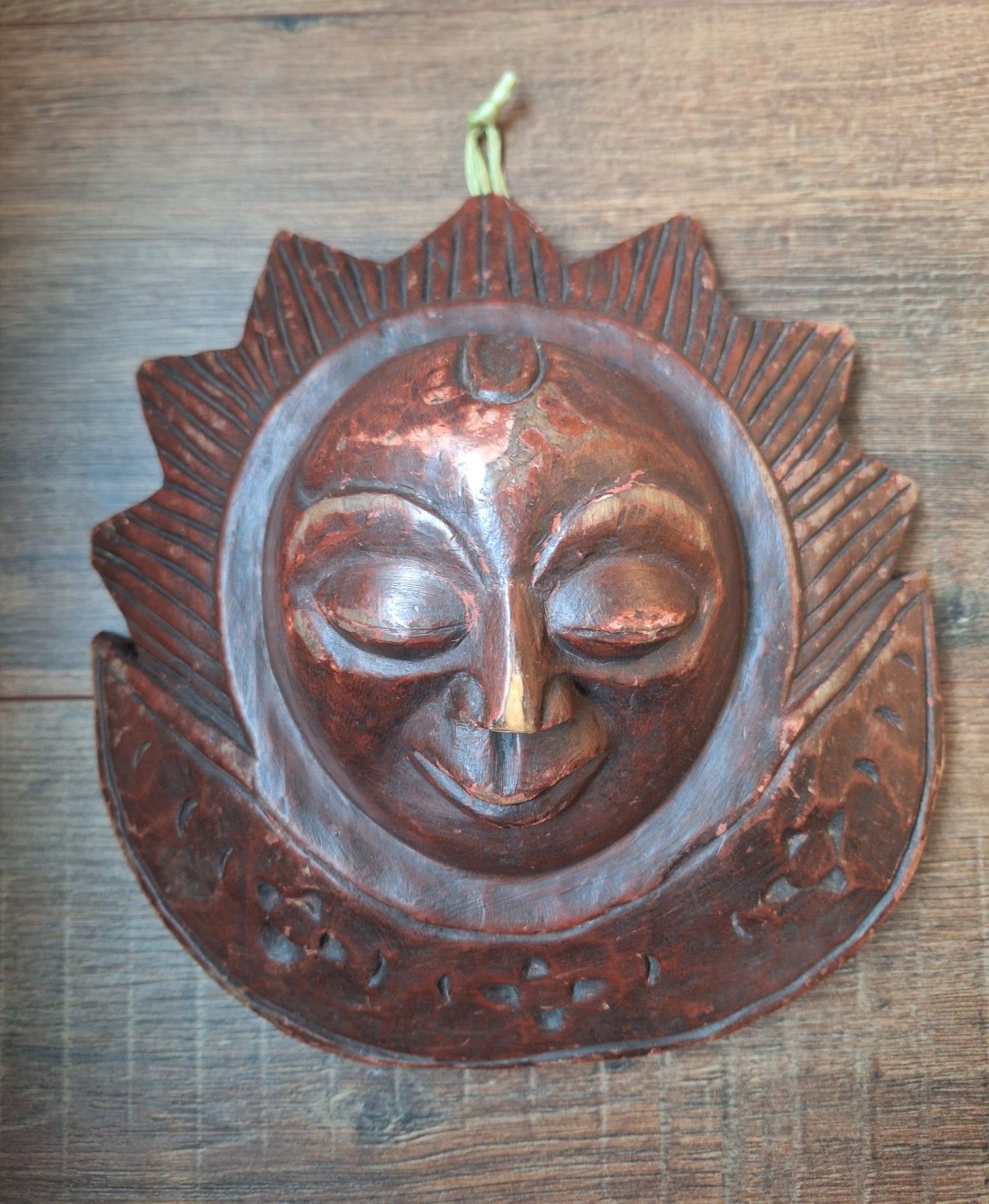Vintage wooden wallhanger Sun and Moon