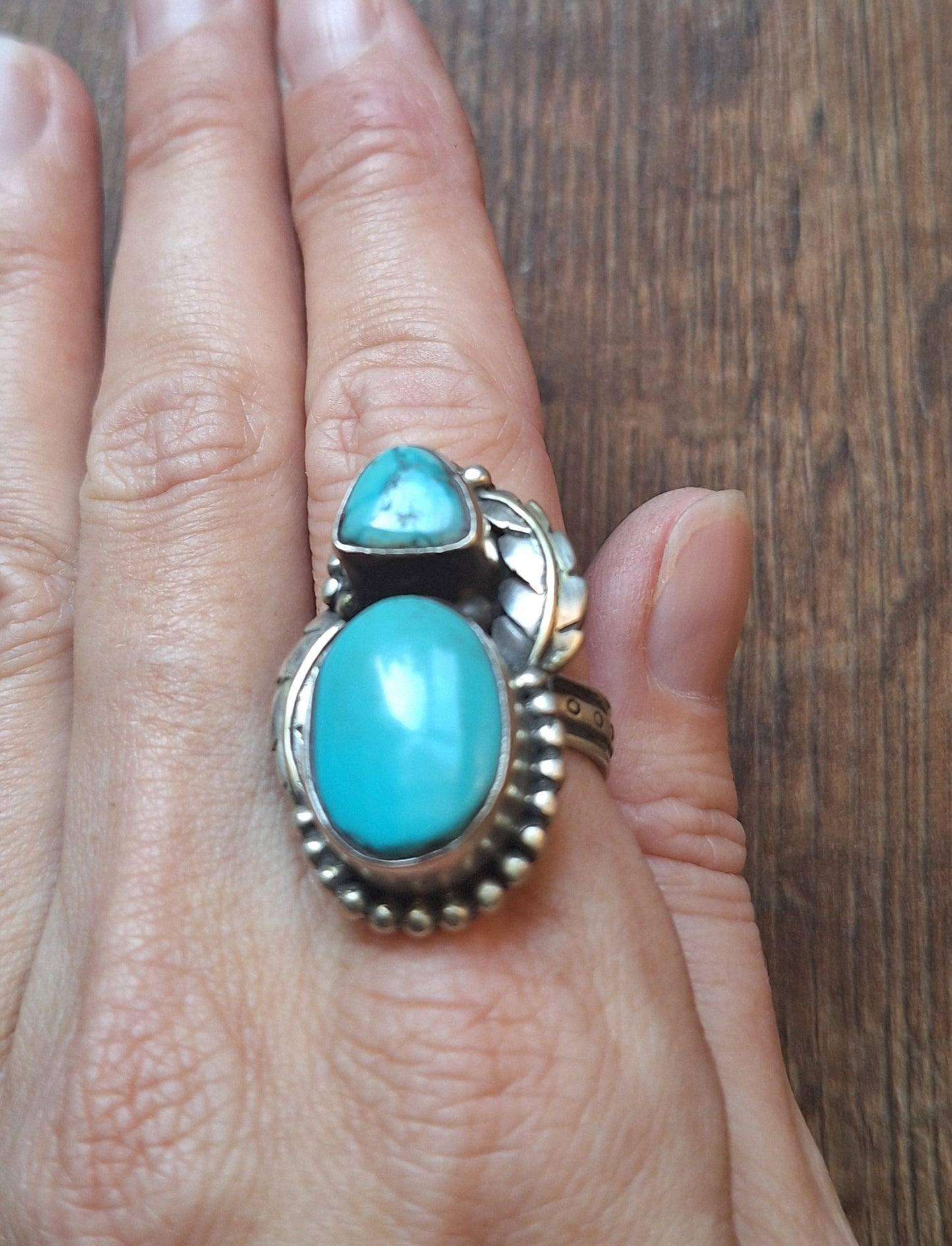 Vintage turquoise and Tibetan silver ring
