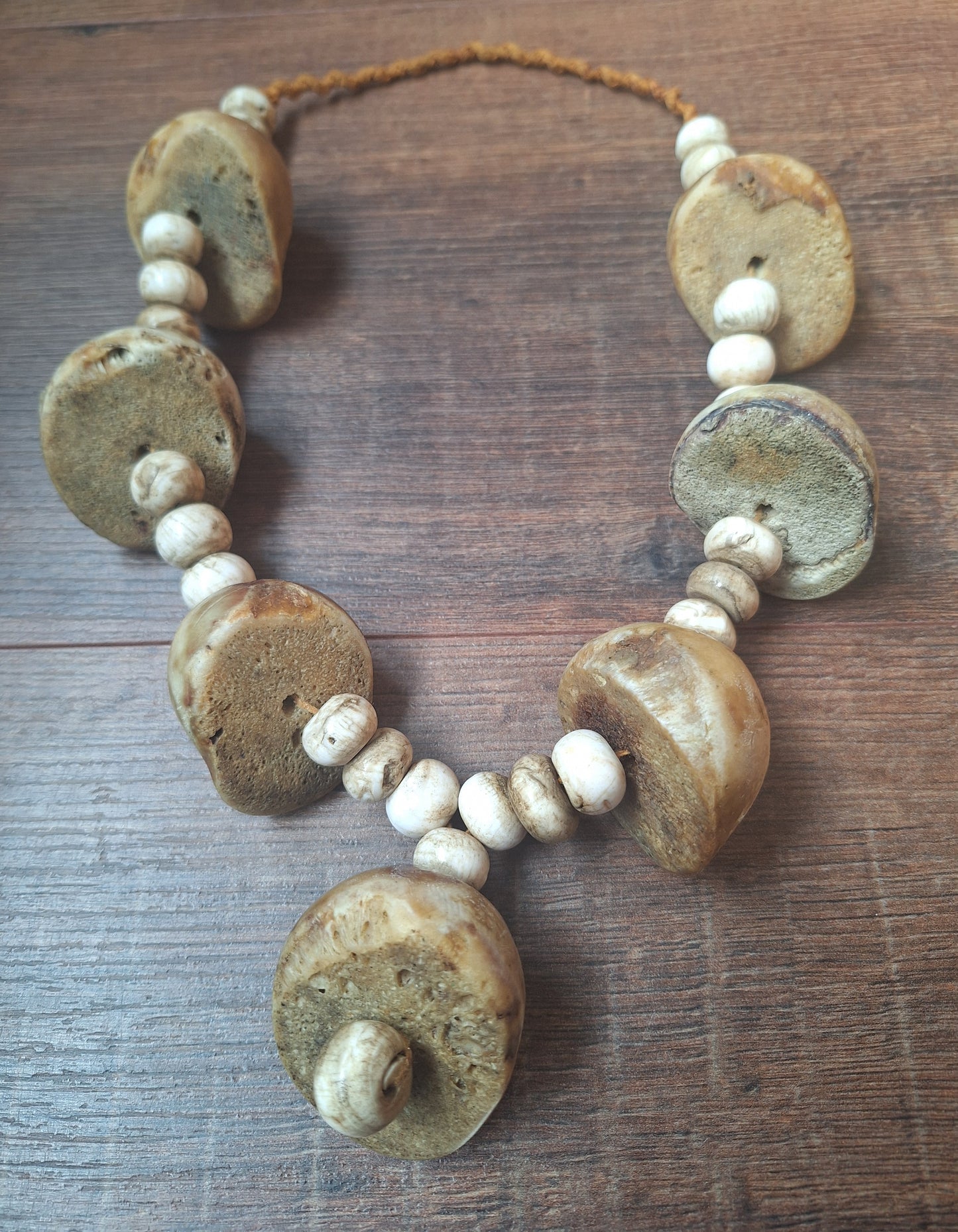 Vintage bone carved skull necklace