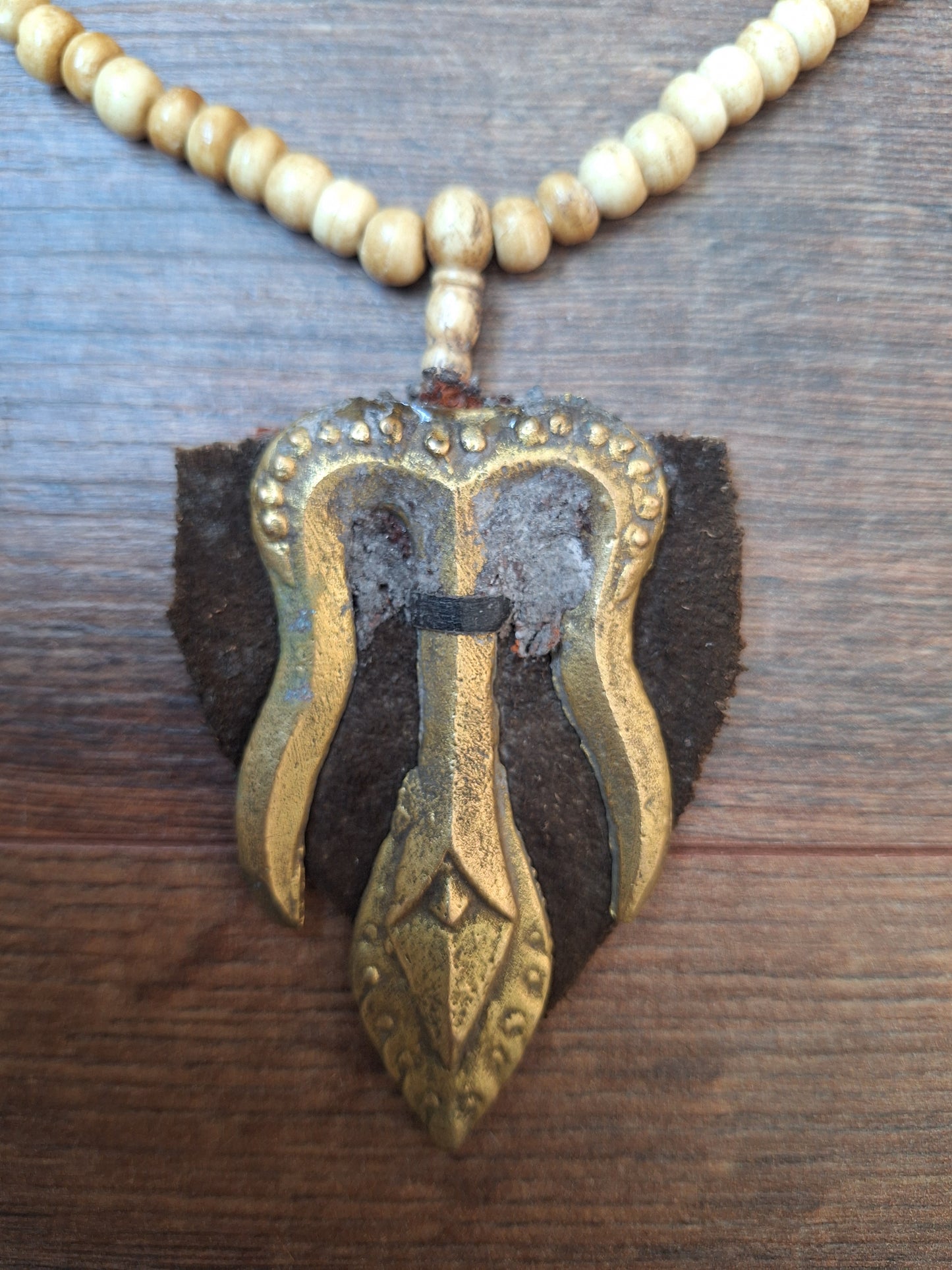 Vintage Tibetan yak bone mala with trident pendant