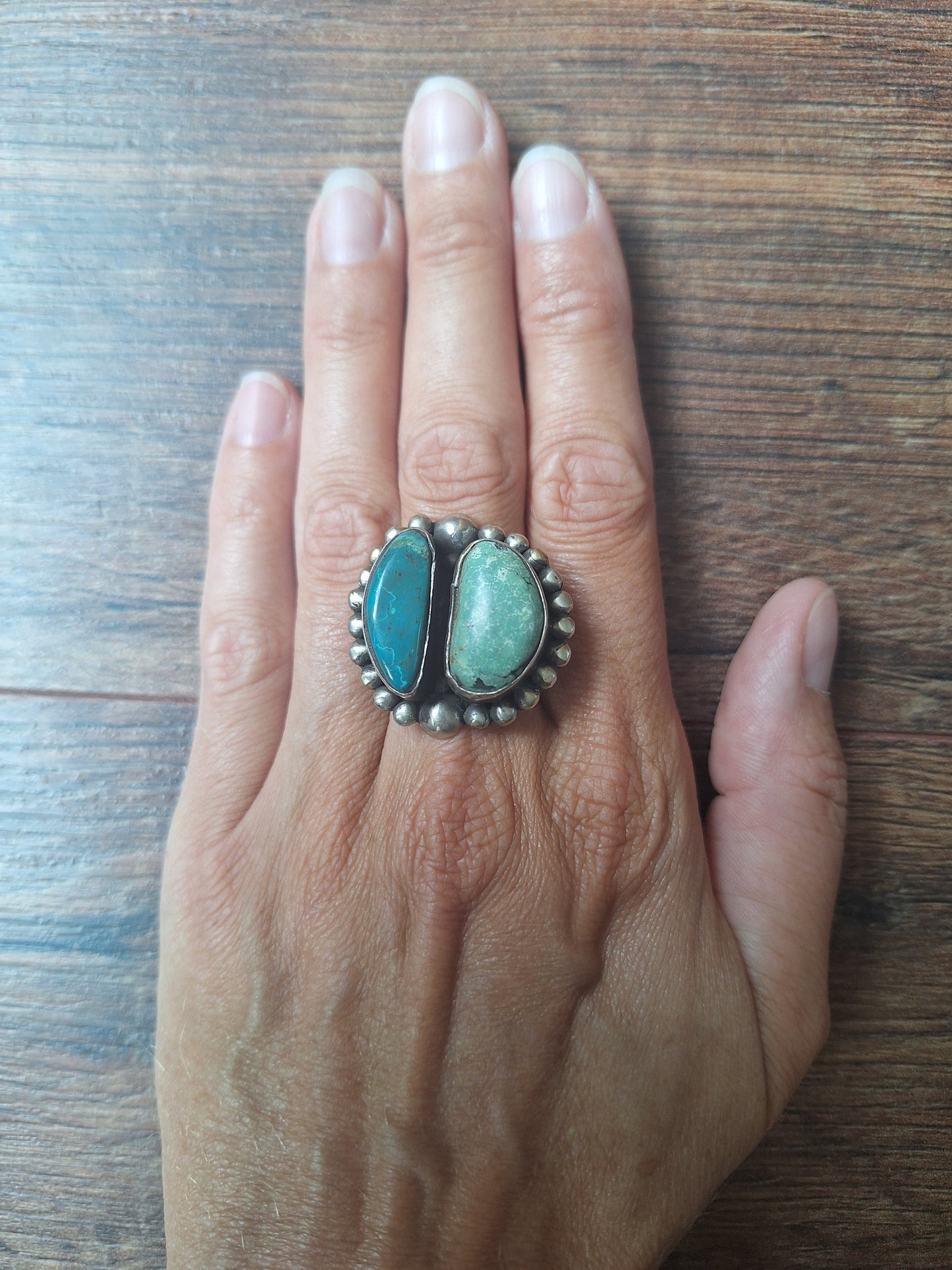 Vintage turquoise and Tibetan silver ring