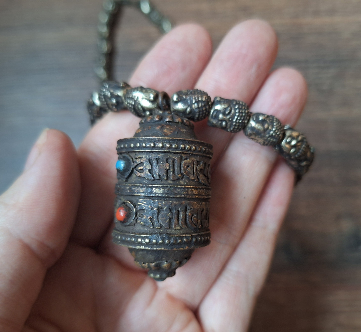 Vintage buddha head necklace with mantra locket, crafting project