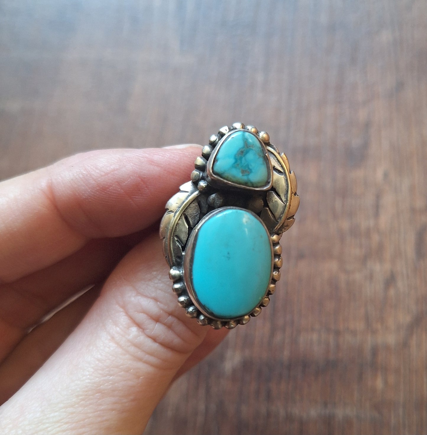 Vintage turquoise and Tibetan silver ring
