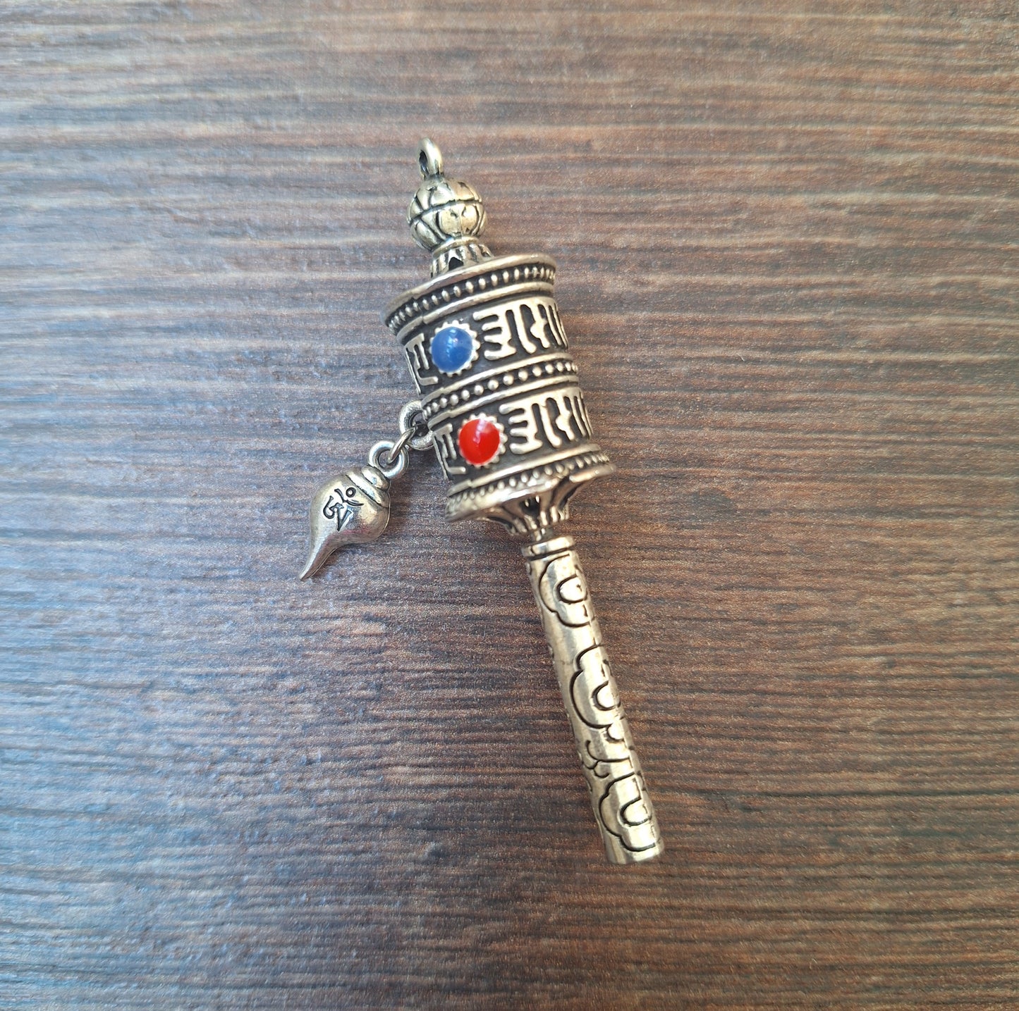 Tibetan silver prayer wheel pendant