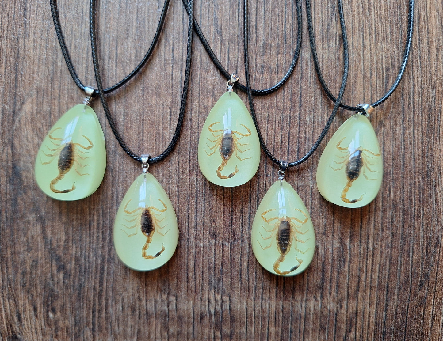 Scorpion in glow-in-the-dark resin neclace