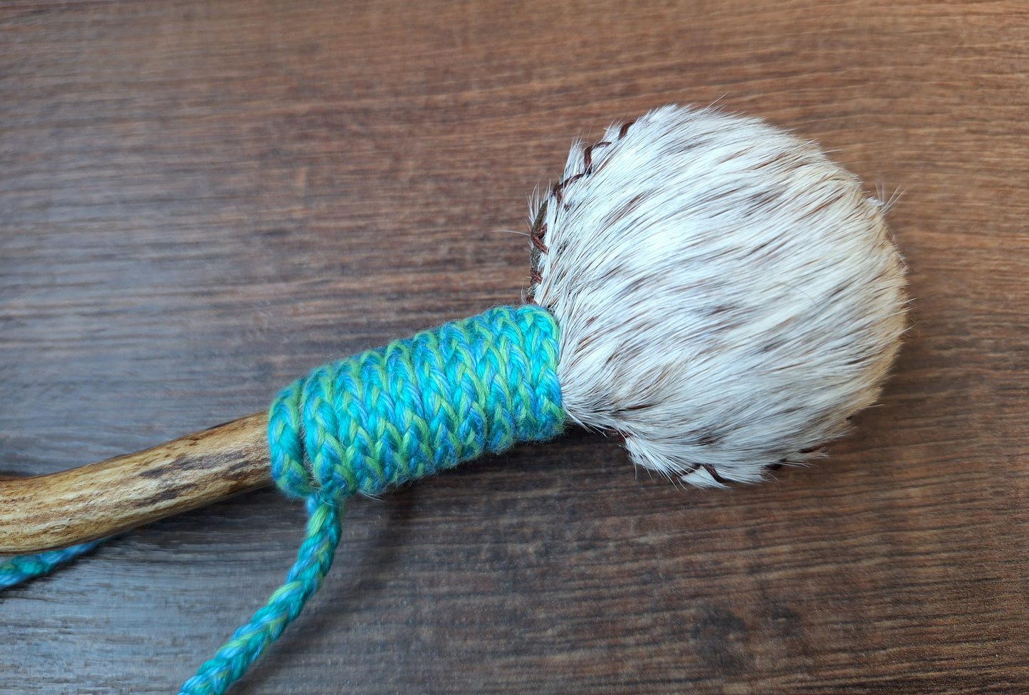 Horse hide and roe deer antler rattle