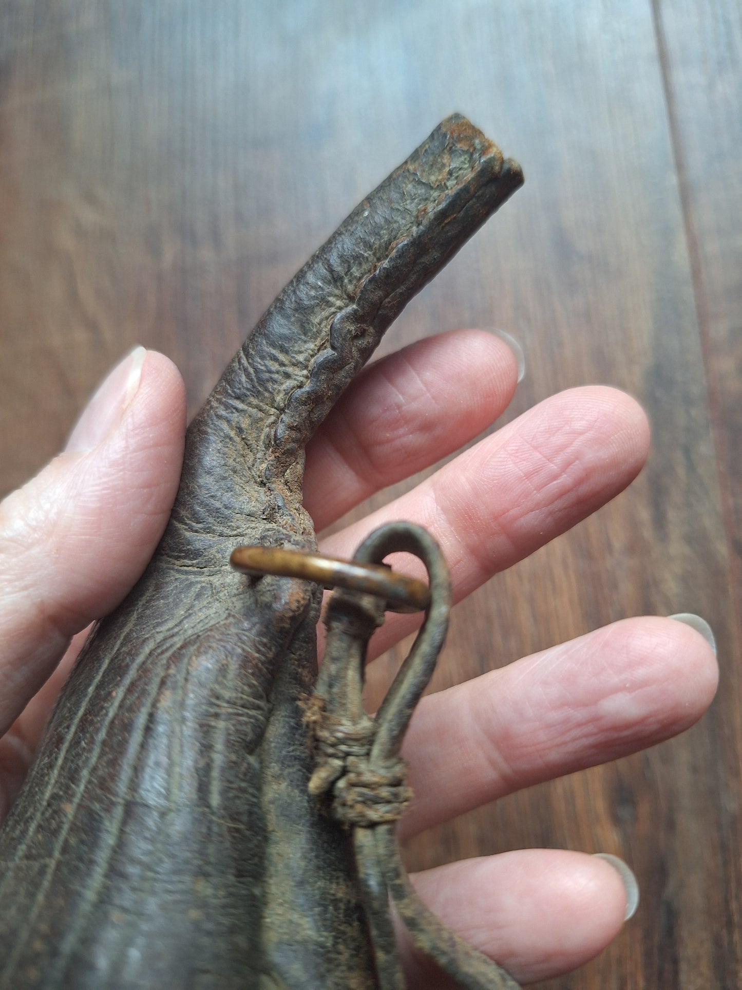 19th century Persian 'camel scrotum' powder flask