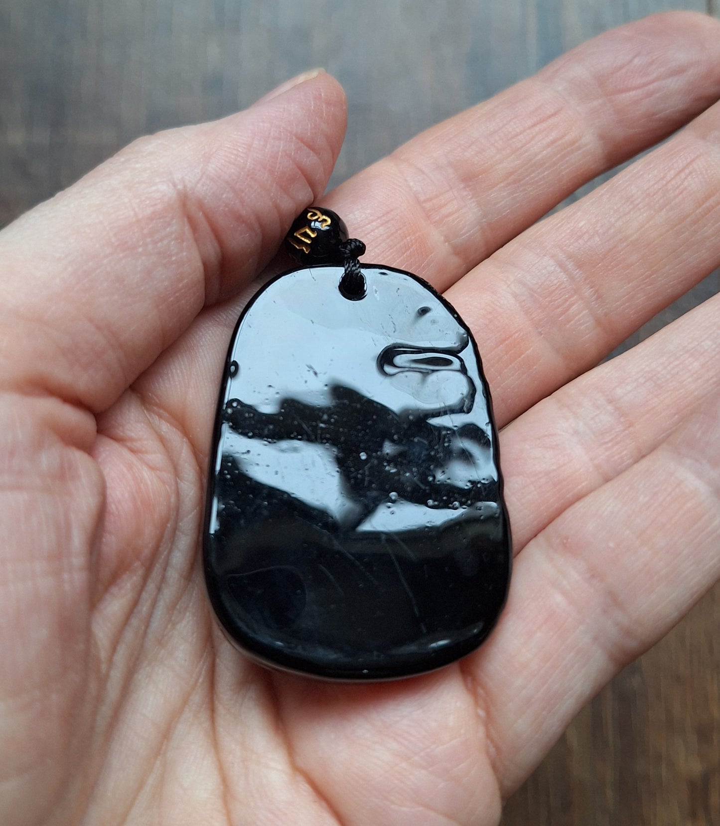 Black glass necklace with Dragon pendant