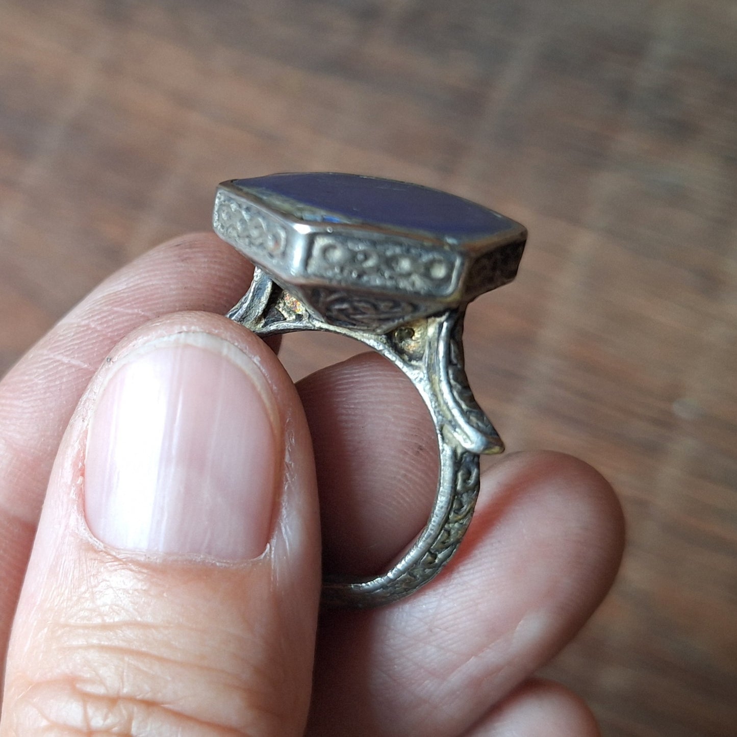 Vintage Kuchi tribal ring with lapis lazuli