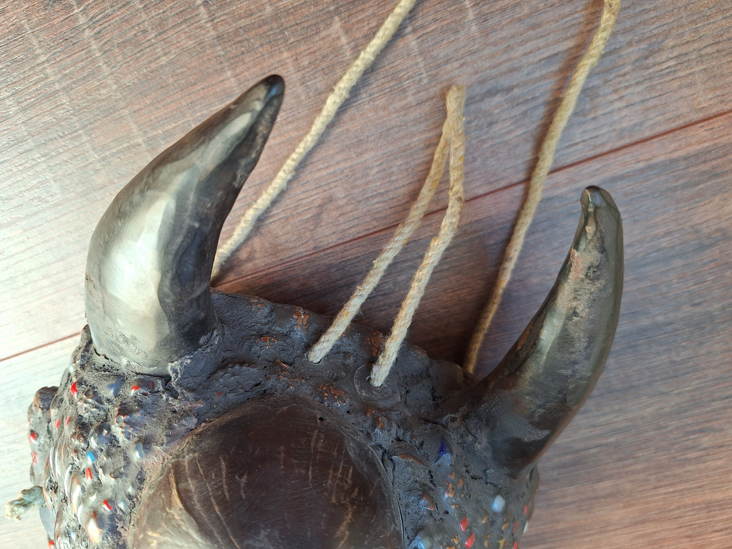 Vintage Nepalese wrathful spirit mask with seeds, shells and horns #2