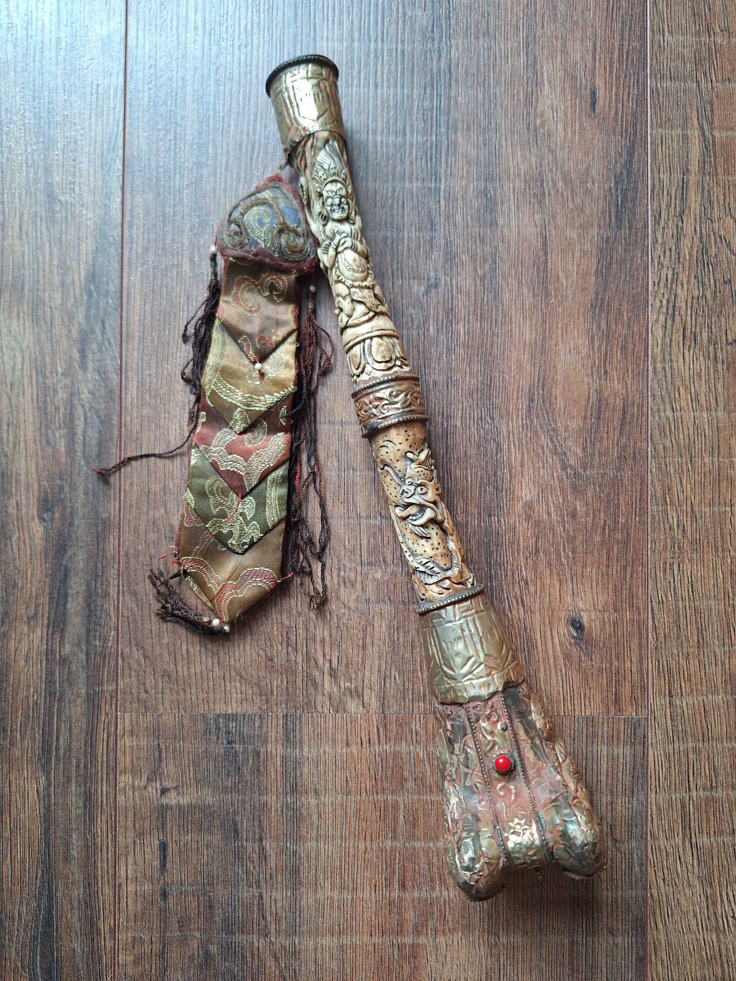 Vintage Tibetan Buddhist carved yak bone kangling