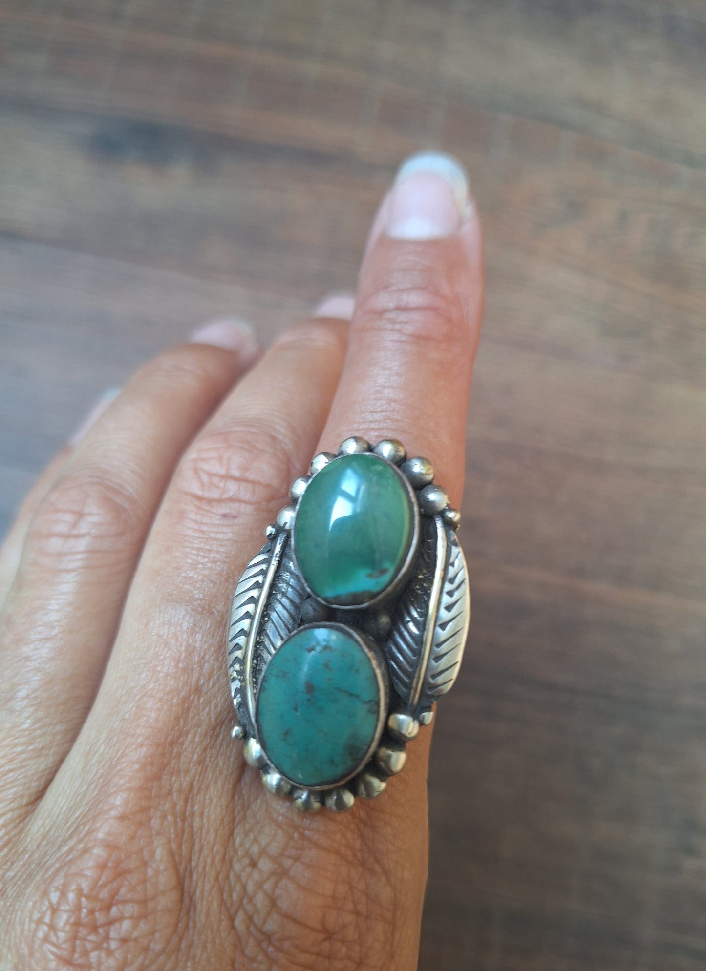 Vintage Nepalese turquoise and Tibetan silver ring