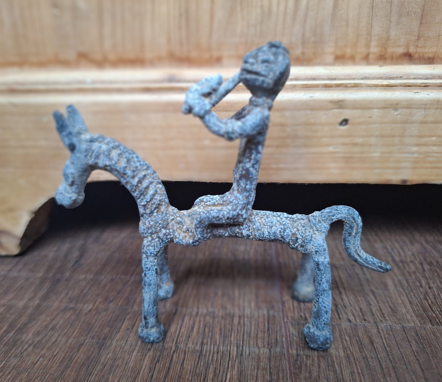 Antique Jajarkot tribal man on horse figurine