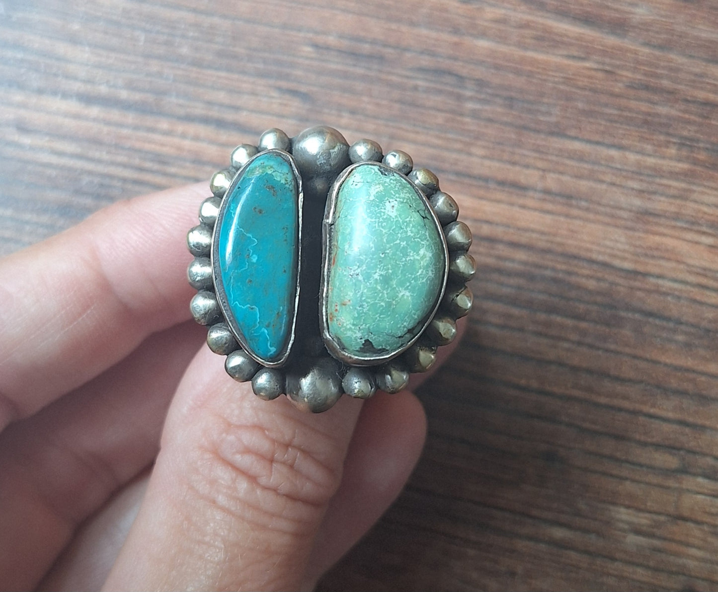 Vintage turquoise and Tibetan silver ring