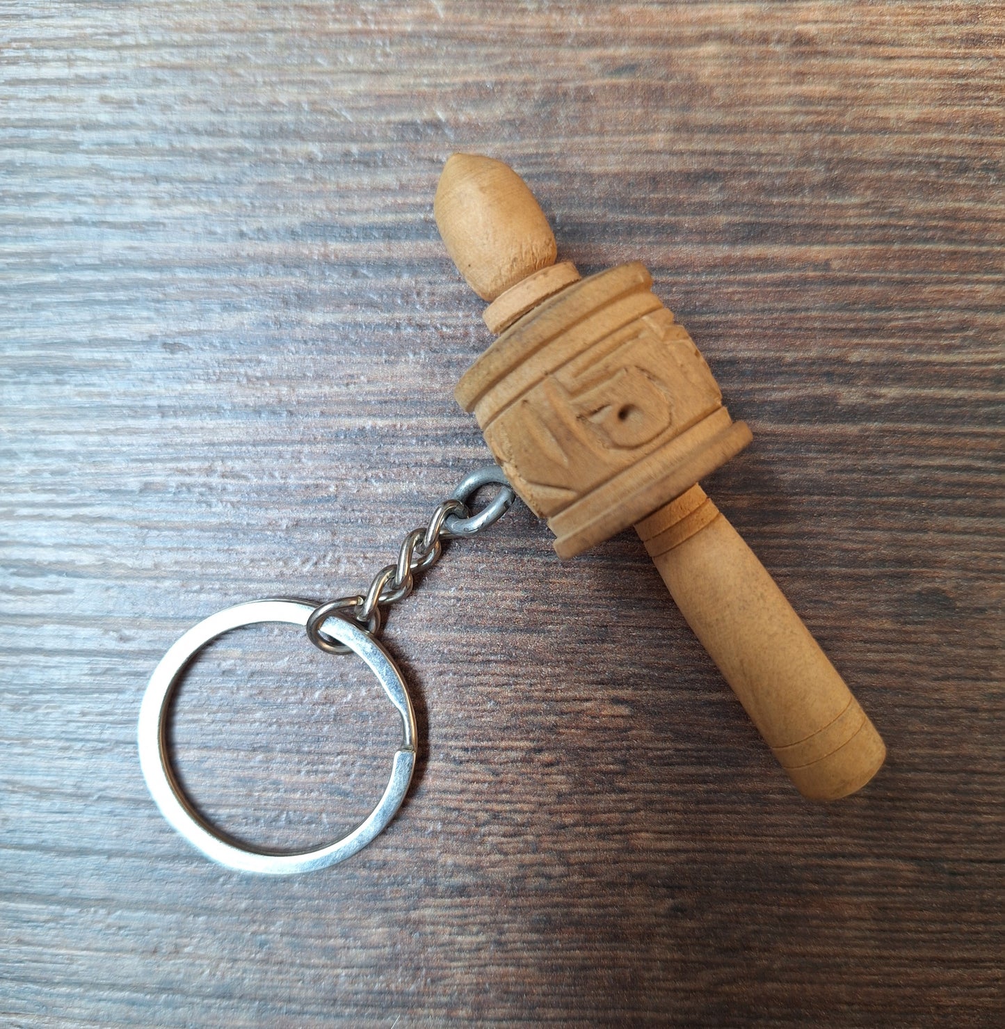 Wooden prayer wheel keychain