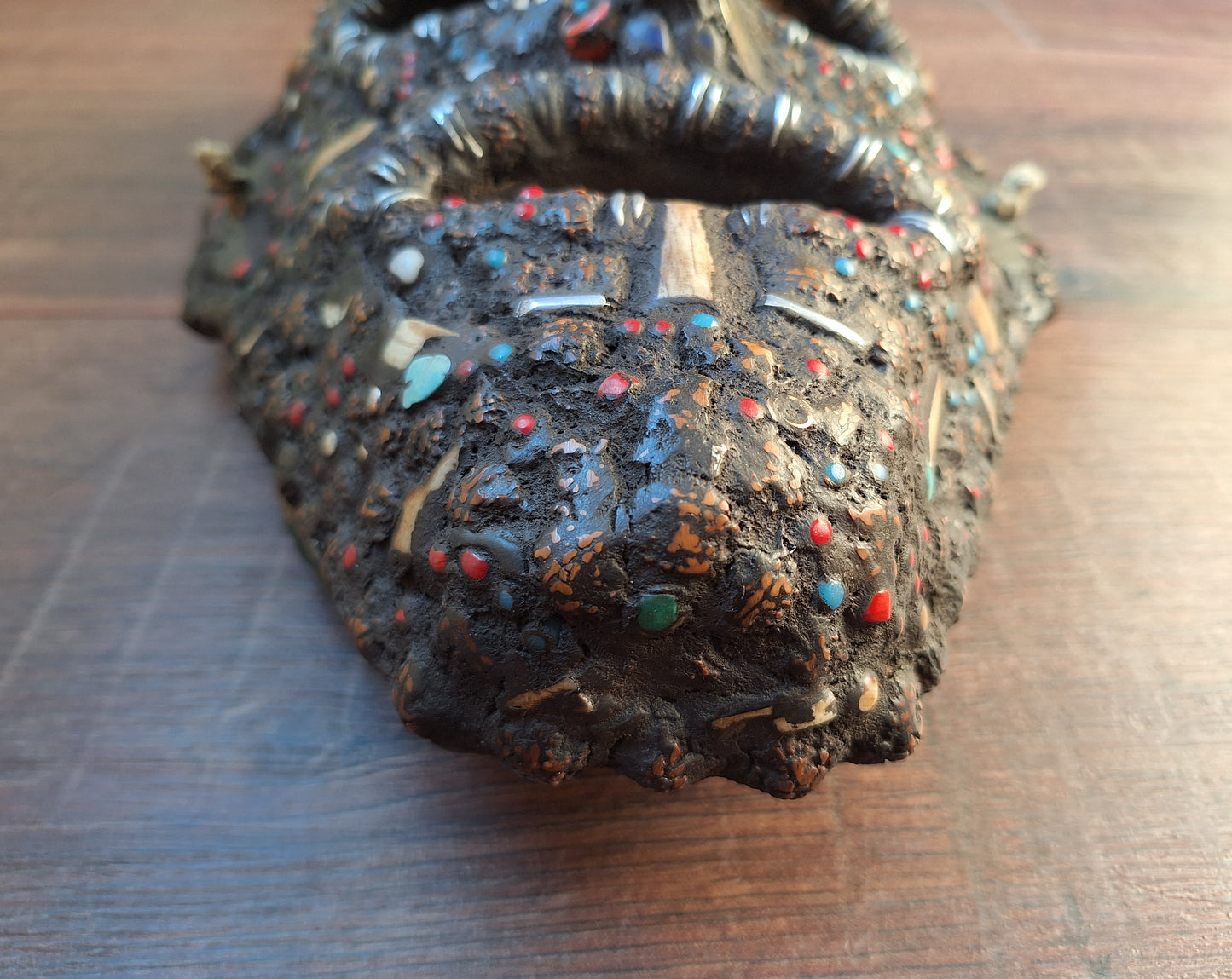 Vintage Nepalese wrathful spirit mask with seeds, shells and horns #2