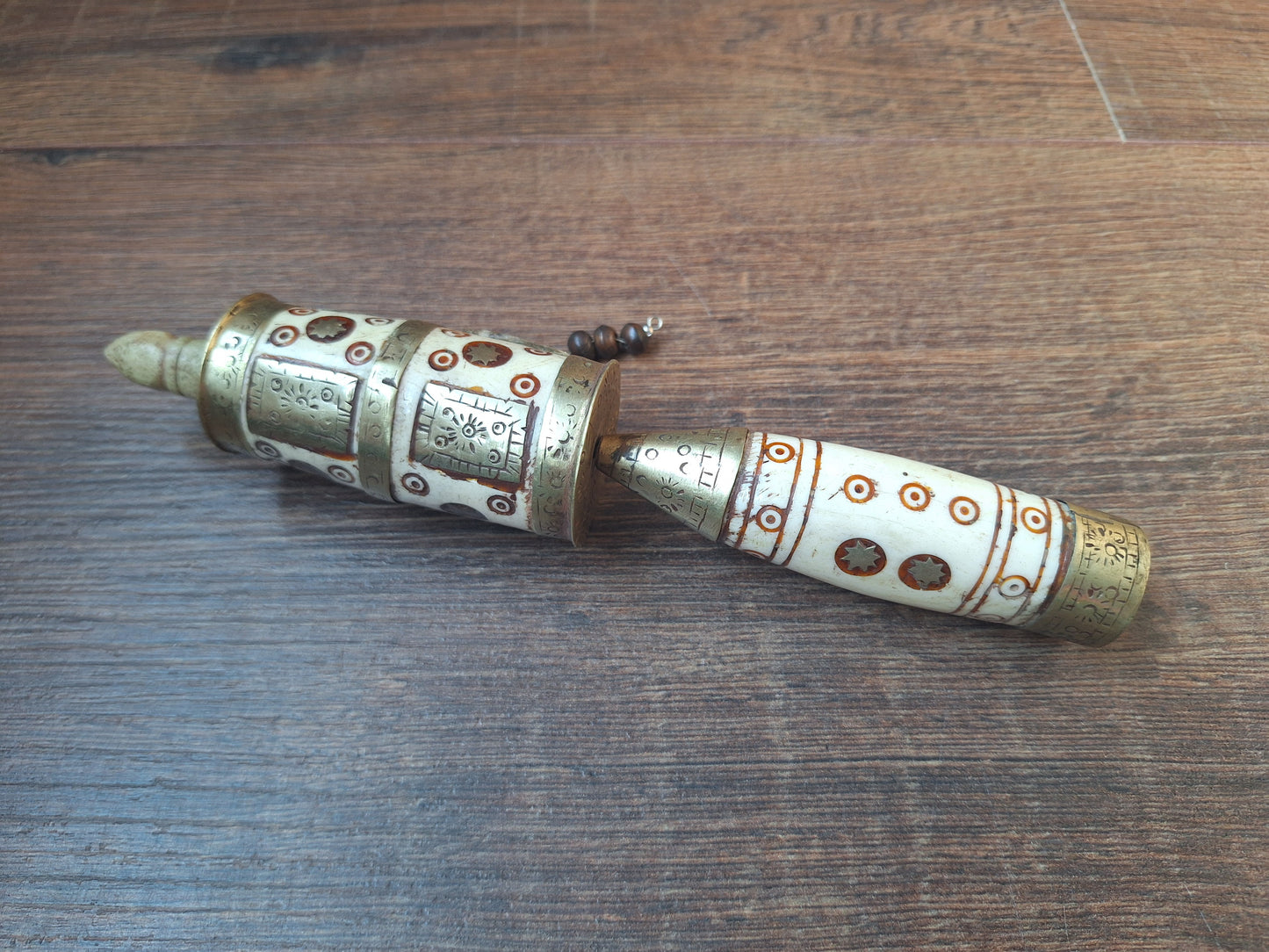 Vintage Tibetan silver and yak bone prayer wheel