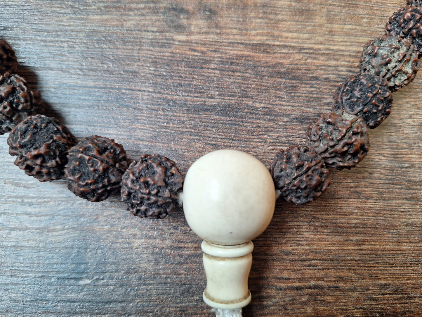Vintage Nepalese rudraksha mala with melong Auspicious Symbols
