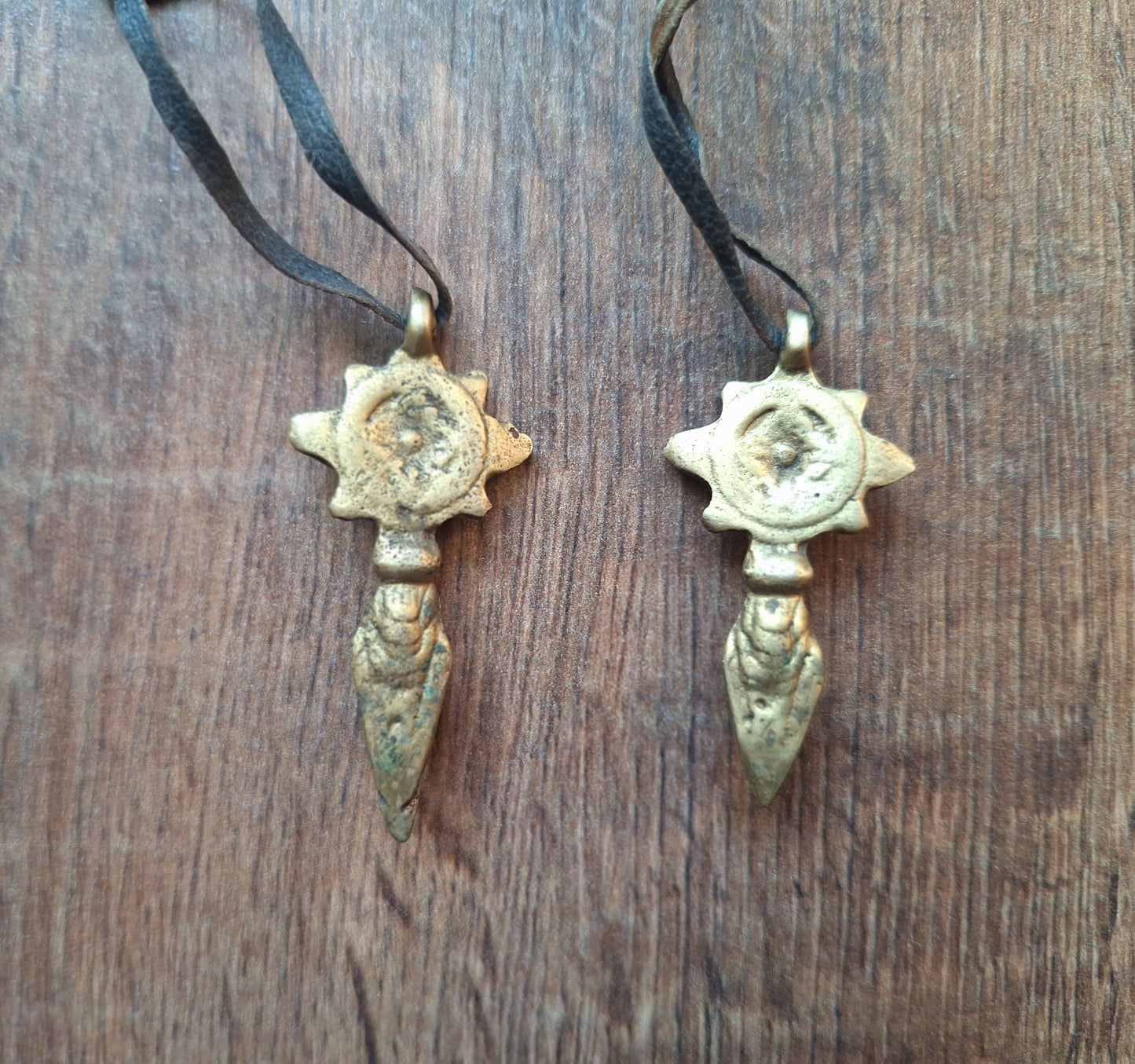 Vintage brass phurba pendant Dharma Wheel