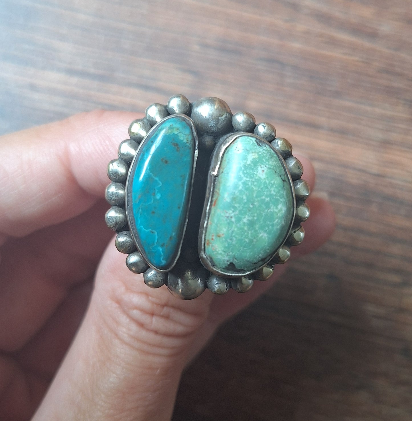 Vintage turquoise and Tibetan silver ring