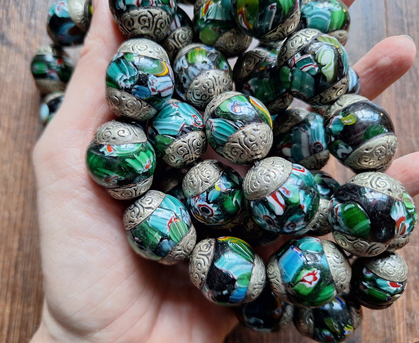 Vintage glass millefiori bead strand