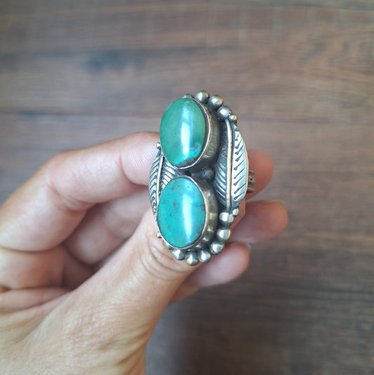 Vintage Nepalese turquoise and Tibetan silver ring