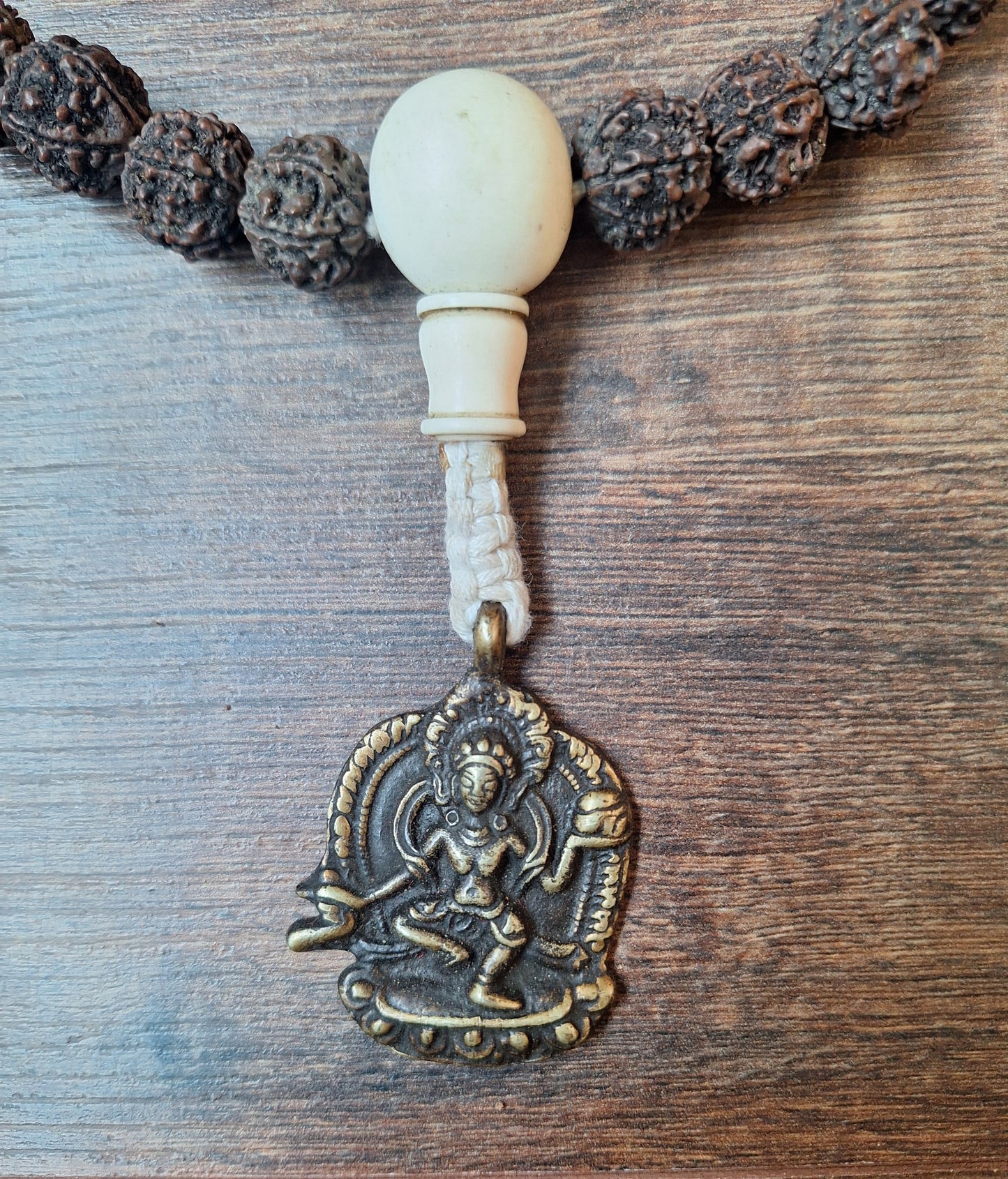 Vintage Nepalese rudraksha mala with Vajravarahi pendant