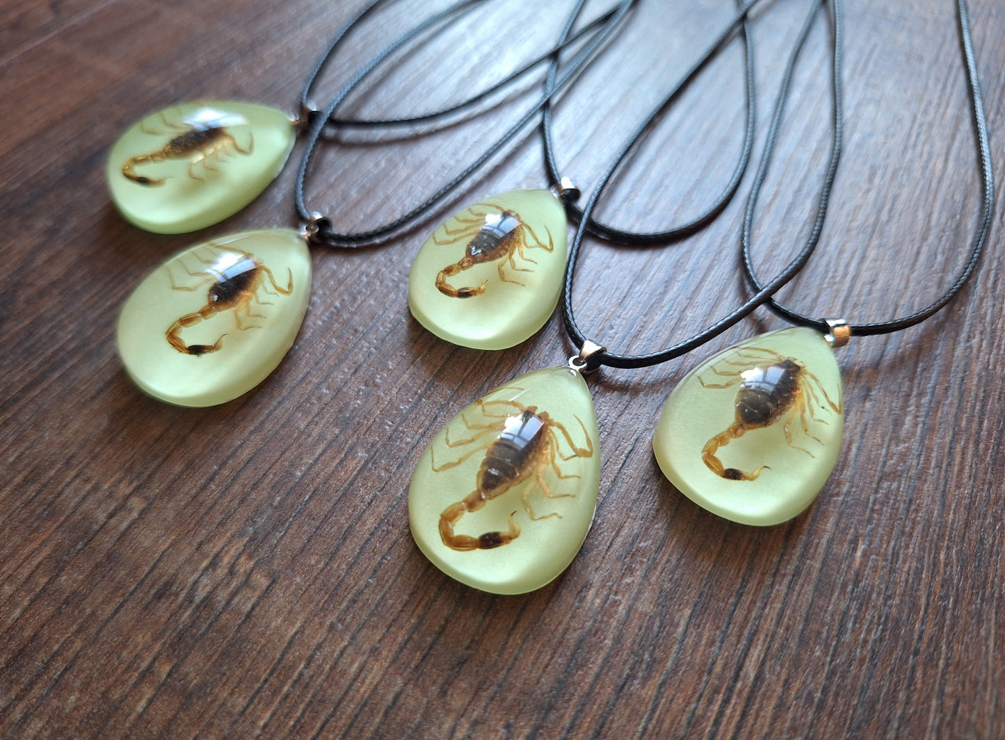 Scorpion in glow-in-the-dark resin neclace