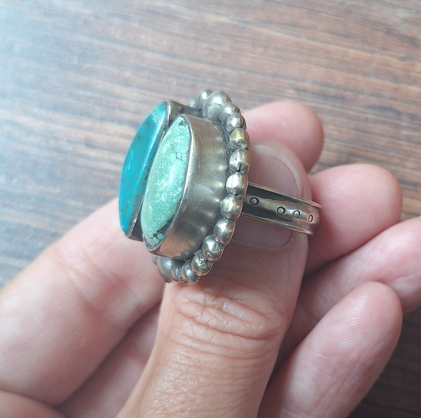 Vintage turquoise and Tibetan silver ring