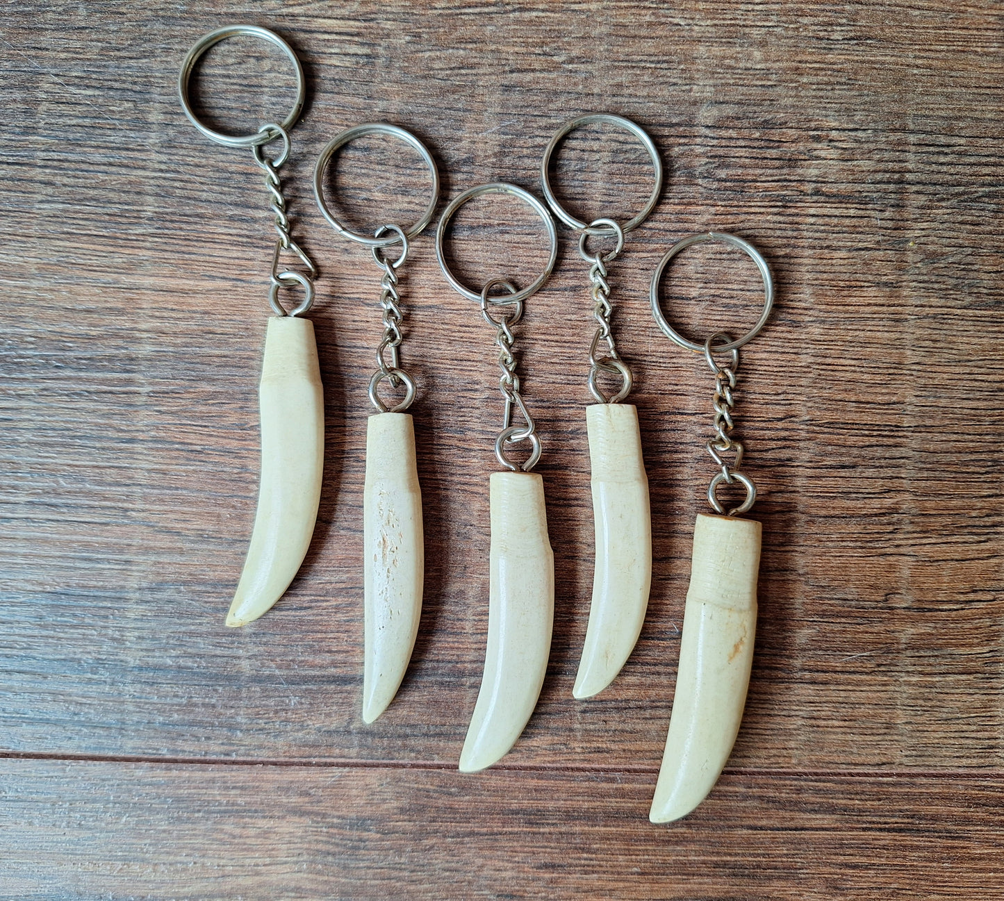 Vintage Tibetan keychain with bone carved tooth