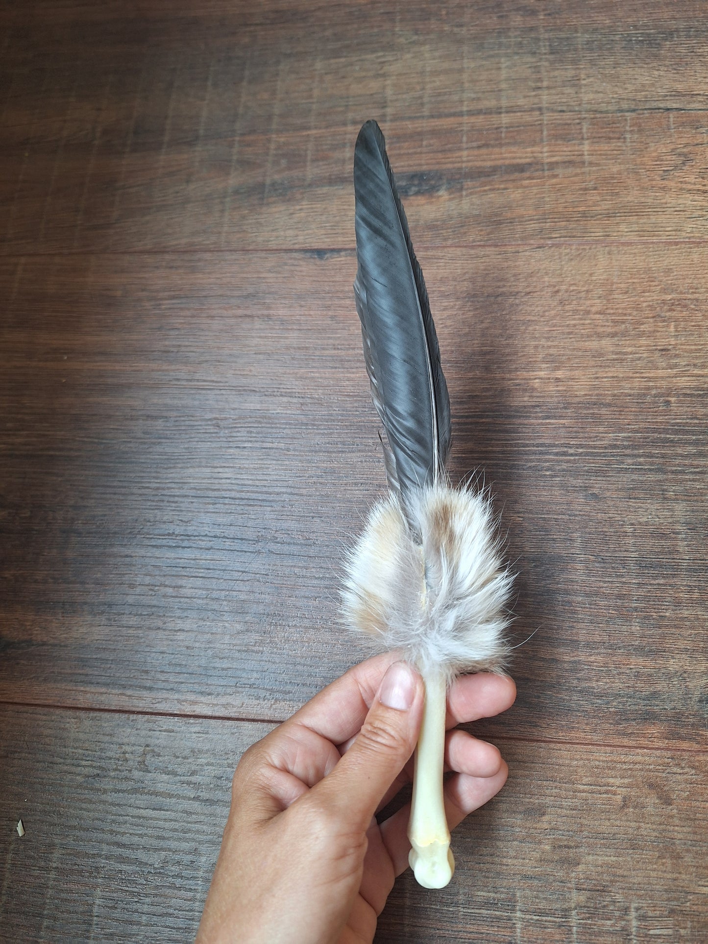 Bone feather fan Crow