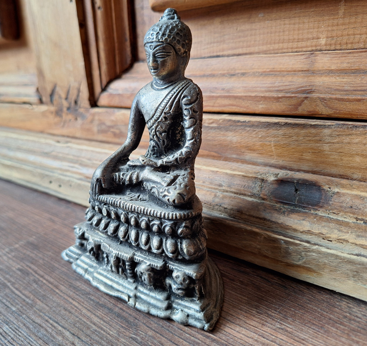 Antique Himalayan silver bronze Shakyamuni Buddha statue