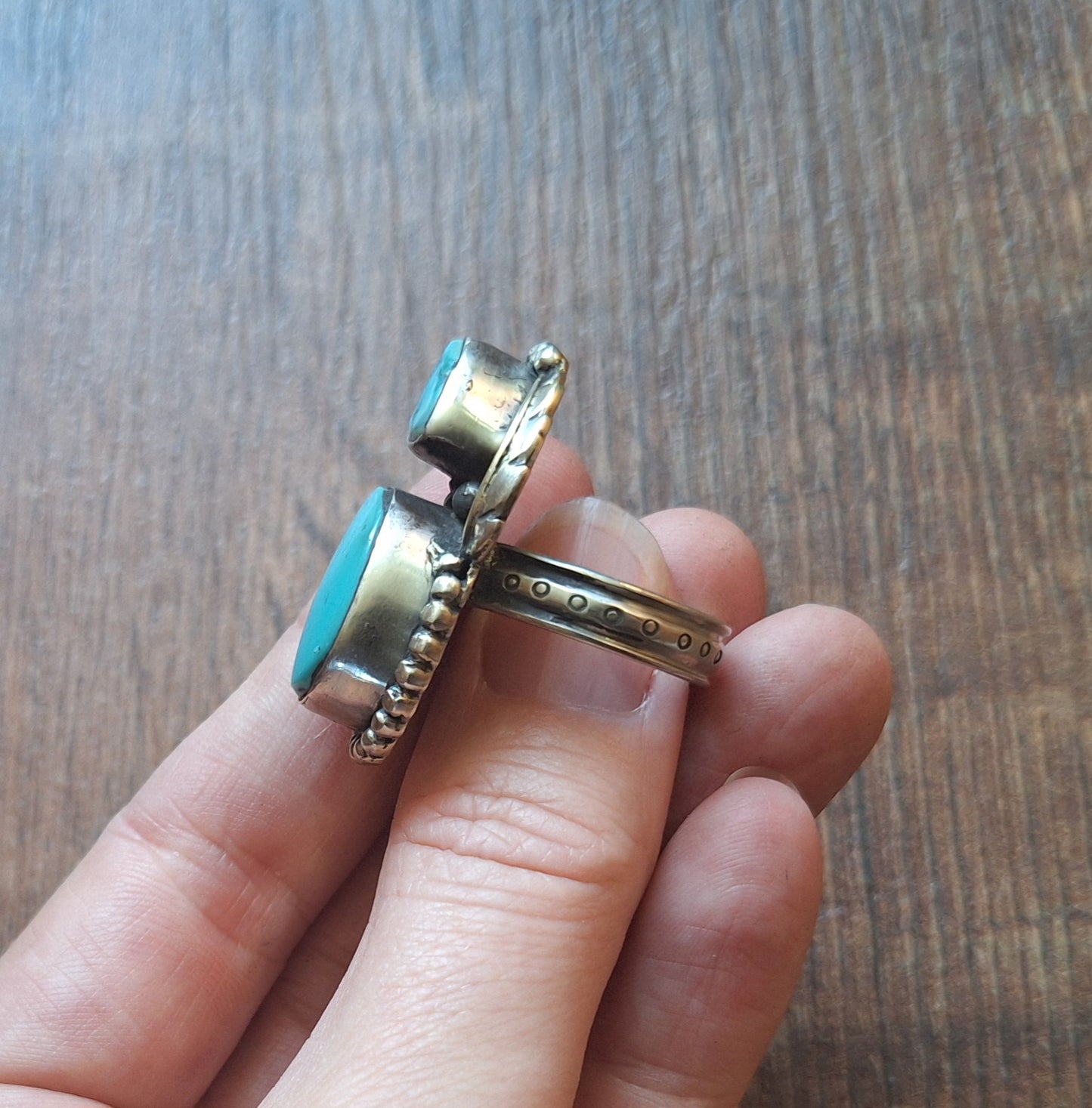 Vintage turquoise and Tibetan silver ring