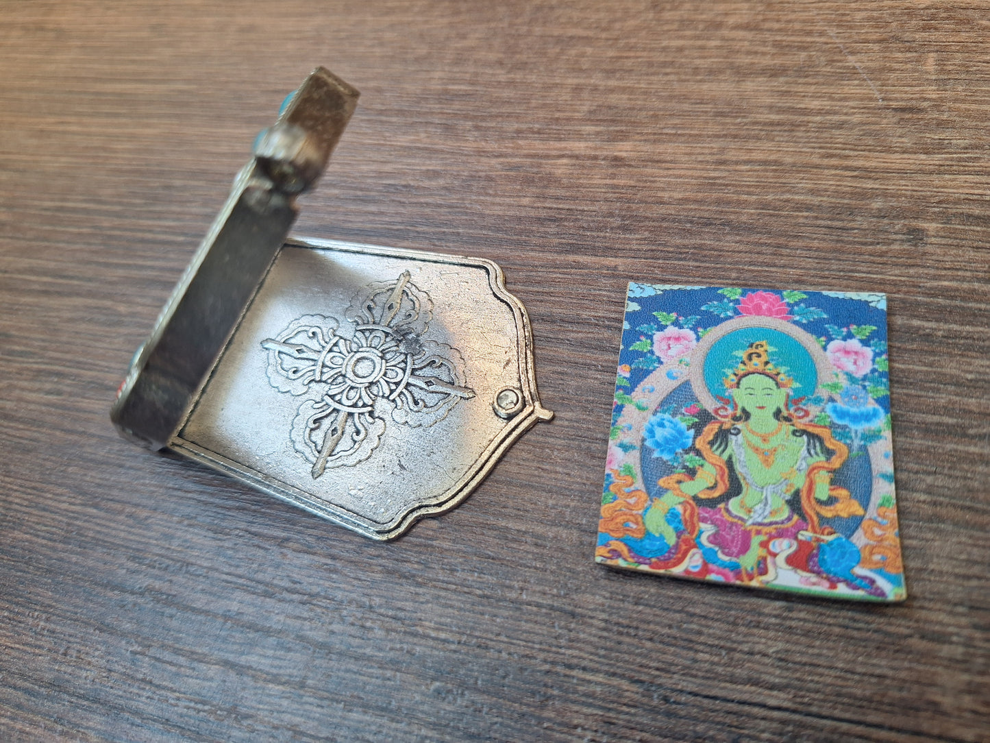 Alpaca metal gau pendant Green Tara